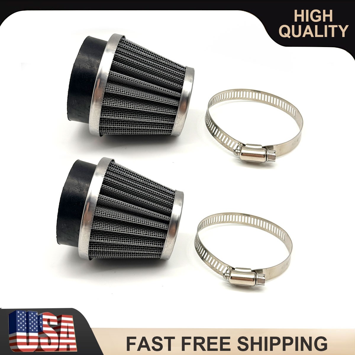 2xWashable 48-50mm Motorcycle Air Intake Filter For Honda Yamaha Kawasaki Suzuki