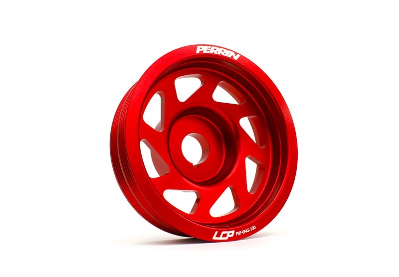 Perrin Lightweight Crank Pulley Red for 02-2014 Subaru WRX & 04-2021 STI w/ AC
