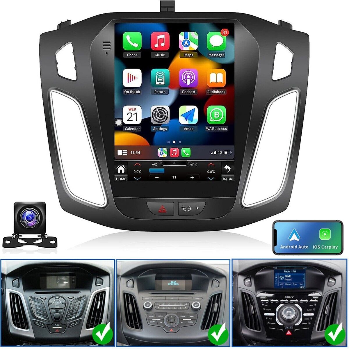 For Ford Focus 2012-2018 32GB Car Carplay Radio Stereo Android 12 GPS +Cam