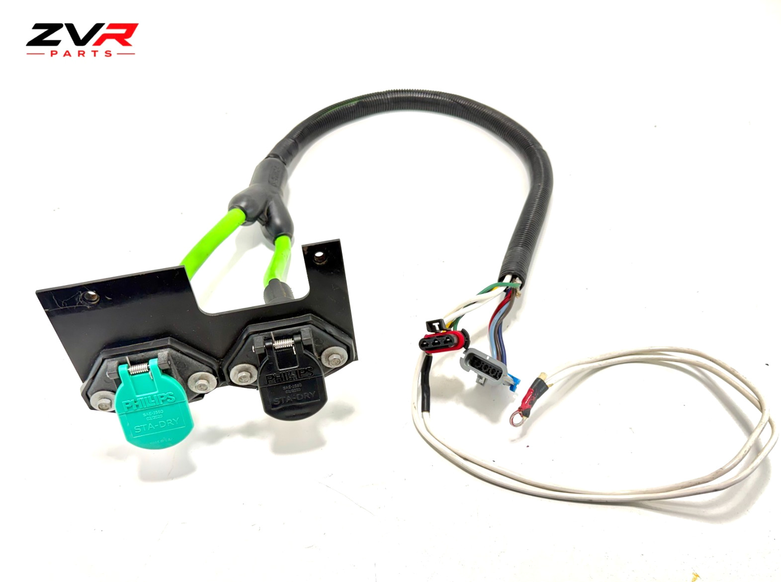 PHILLIPS STA-DRY DUAL 7-WAY SAE J560 TRAILER SOCKET WIRING HARNESS BRACKET OEM