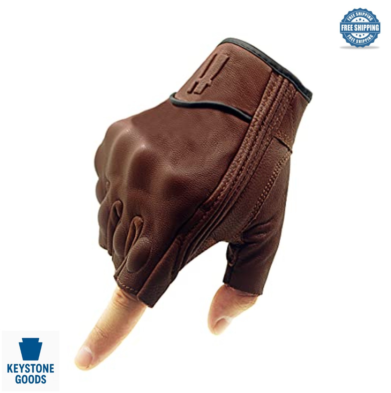 Men Fingerless Moto Leather Gloves Motorcycle Riding Driving Adjustable Wrist