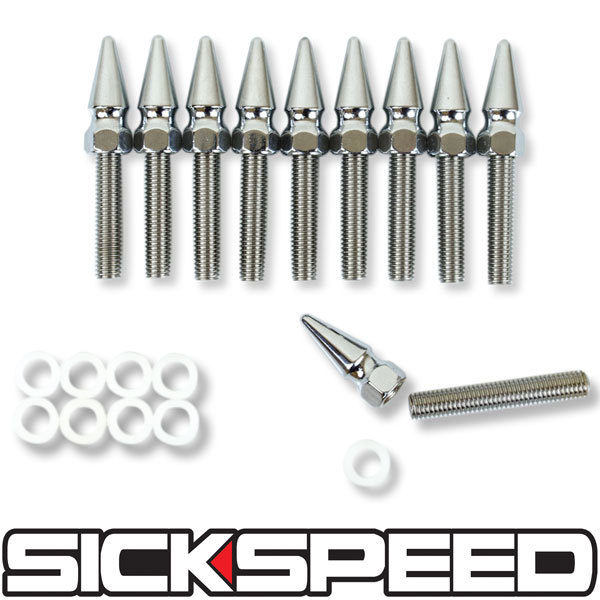 10 PC SPIKED CHROME INTAKE EXHAUST HEADER MANIFOLD STUD BOLT KIT/SET P12