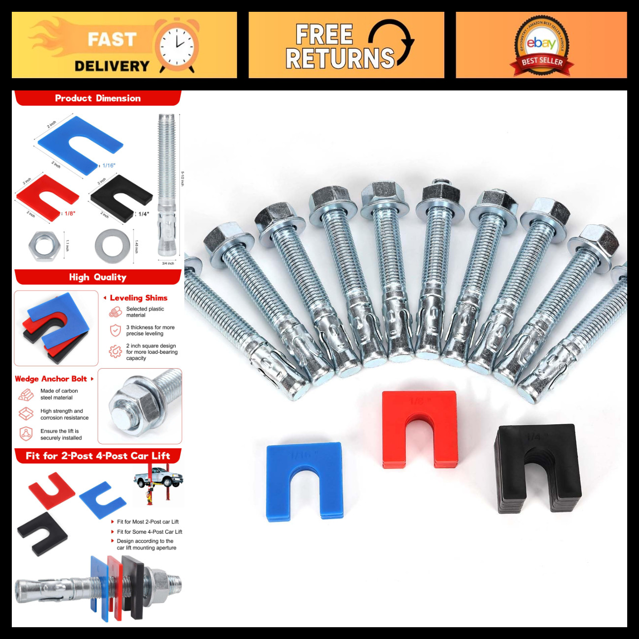 28pcs Car Lift Installation Kit, Leveling Shim Set & 3/4