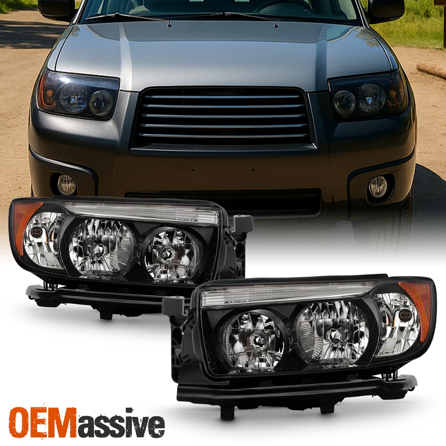 For 2006-2008 Subaru Forester [Halogen Type] Black Headlights Pair Left + Right