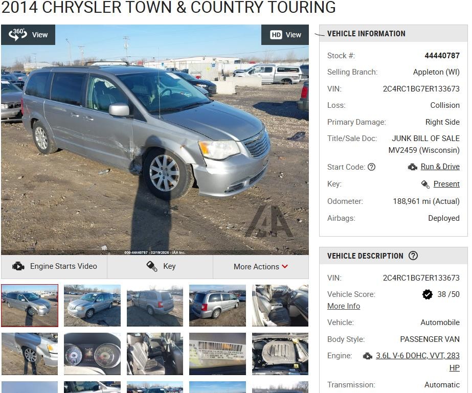 Used Engine Complete Assembly fits: 2014 Chrysler Town & country 3.6L 6 cylinder