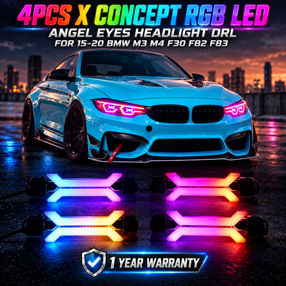 4pcs X Concept RGB LED Angel Eyes Headlight DRL For 15-20 BMW M3 M4 F30 F82 F83