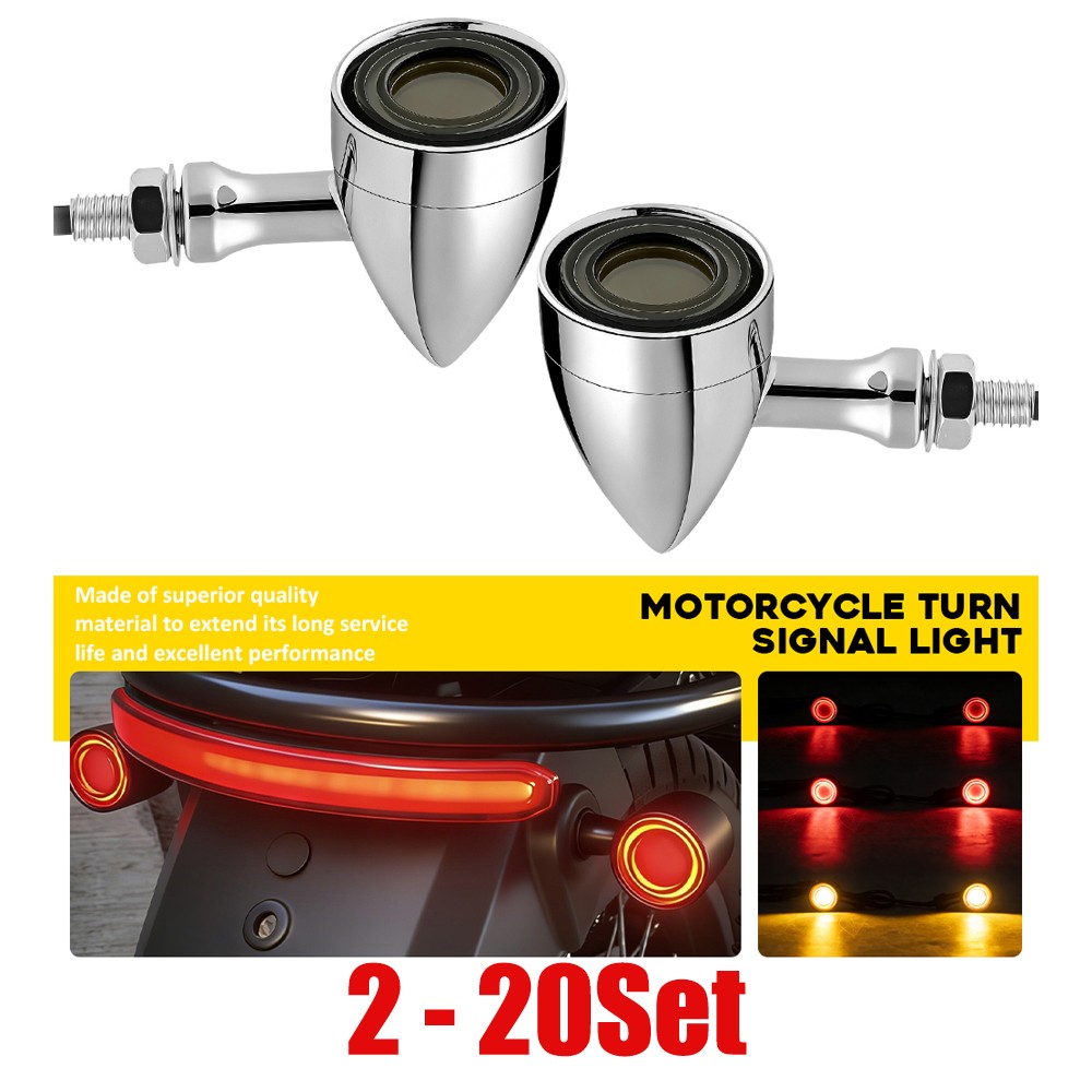 2-20PCS Motorcycle LED Turn Signal Brake Running Light Amber&Red Lamp 12V Chrome