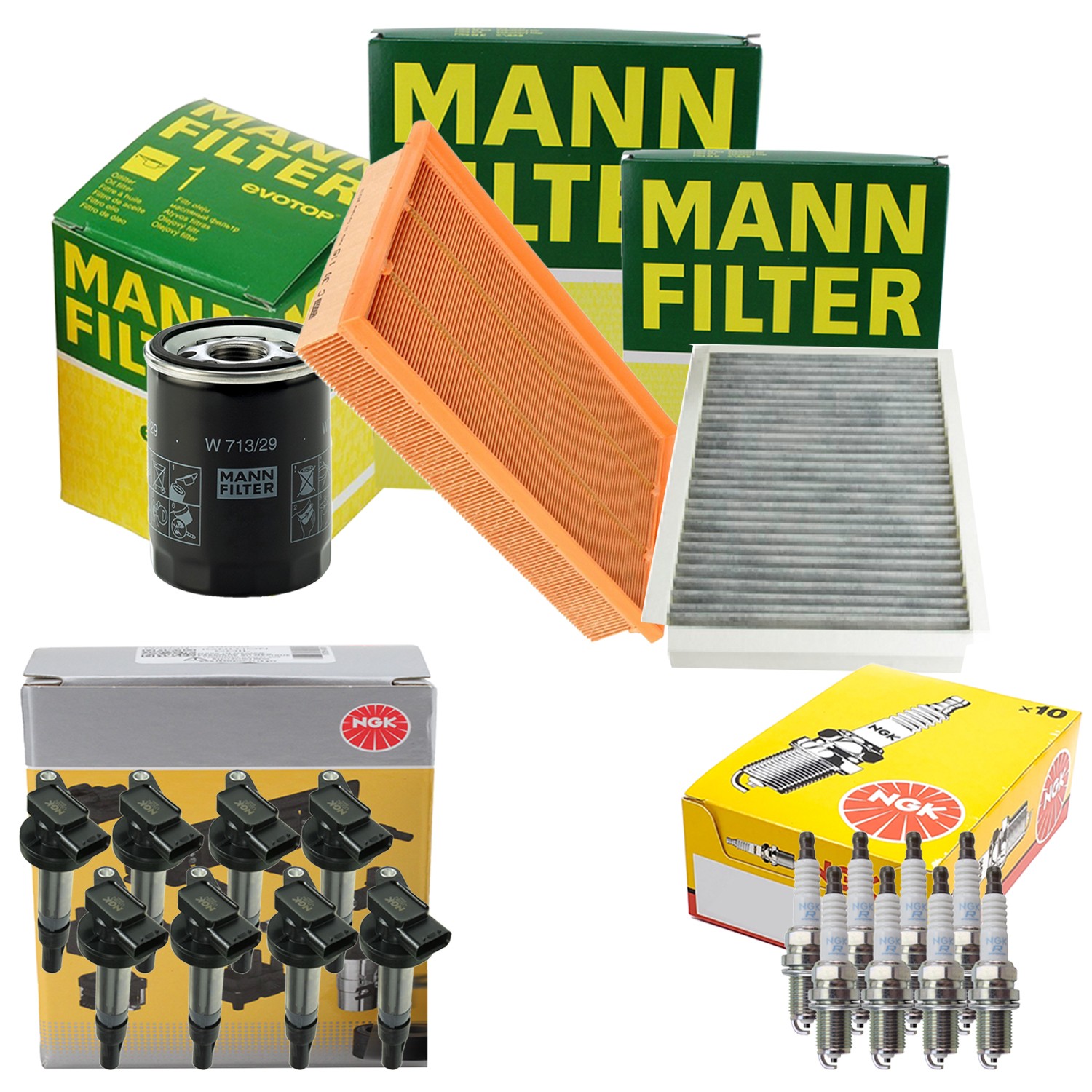 Mann Engine Oil Cabin Air Filter 8 NGK Plugs & Coil Kit For XJ8 XJR Base 4.2L V8