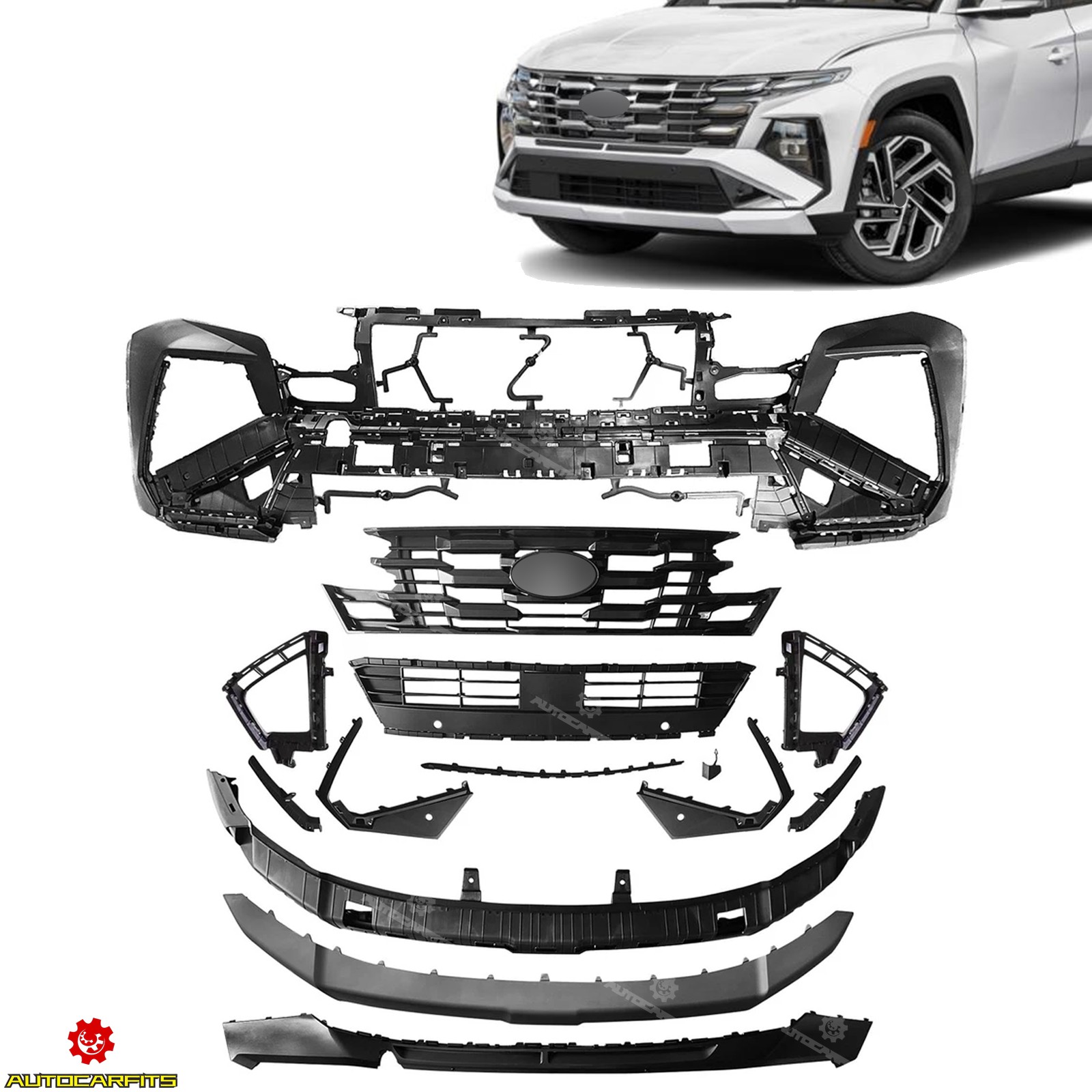 Fits 2025-2026 Hyundai Tucson Front Bumper Cover Kit W/ Grille & Valance