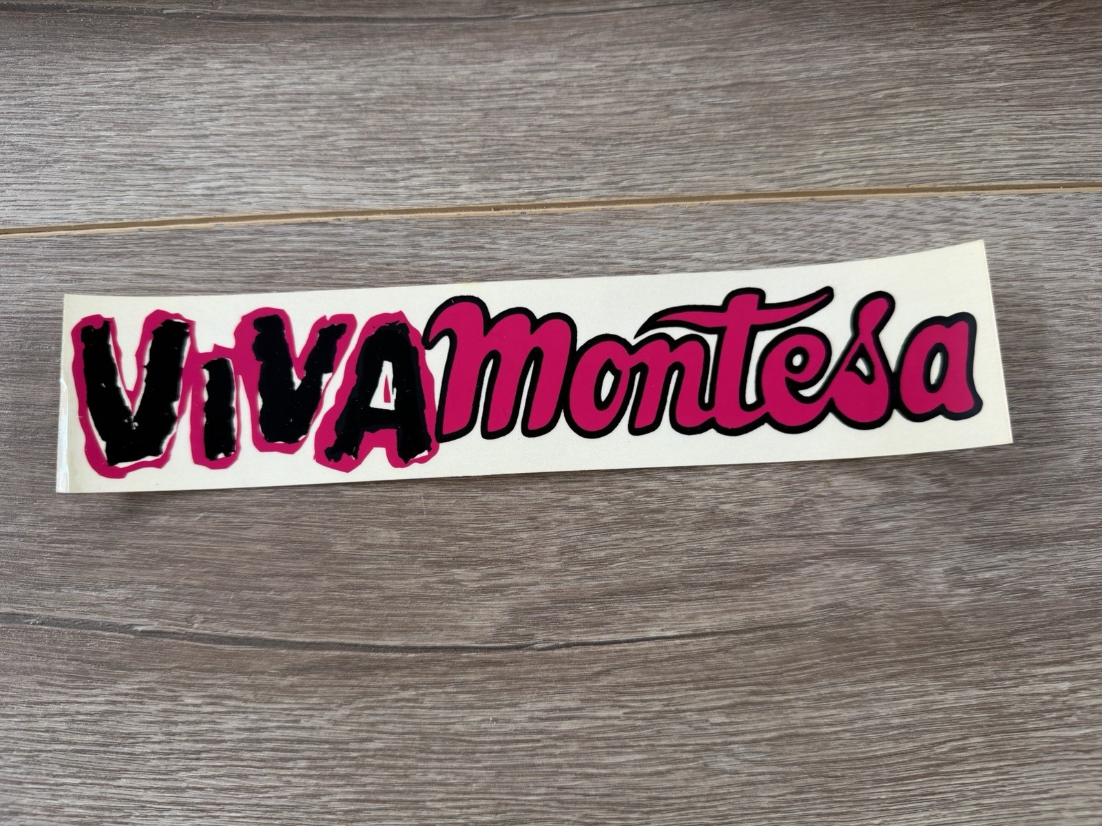 Vintage Viva Montesa Motorcycle Pink Vinyl Decal Bumper Sticker 70s NOS Vintage Viva Montesa Motorcycle Pink Vinyl Decal Bumper Sticker 70s NOS