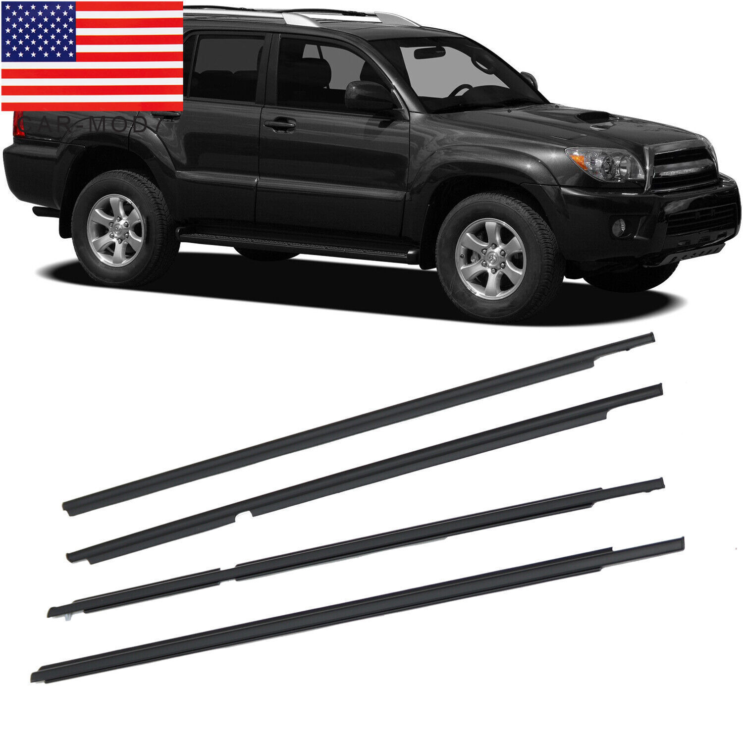 4Pcs Outer Window Weatherstrip Molding Trim Seals For Toyota 4Runner 2003-2009