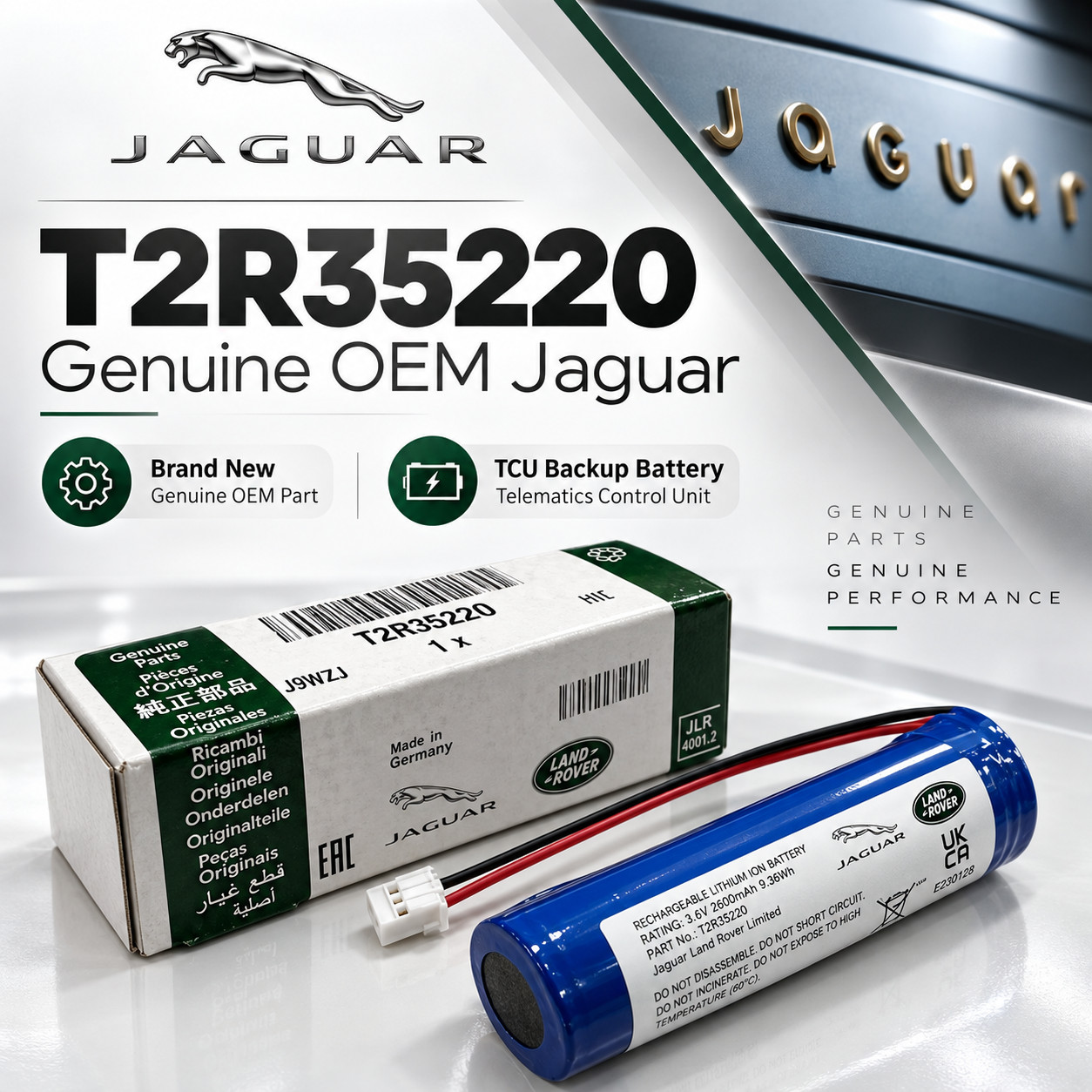 Genuine Jaguar T2R35220 OEM TCU Telematics Backup Battery Brand New