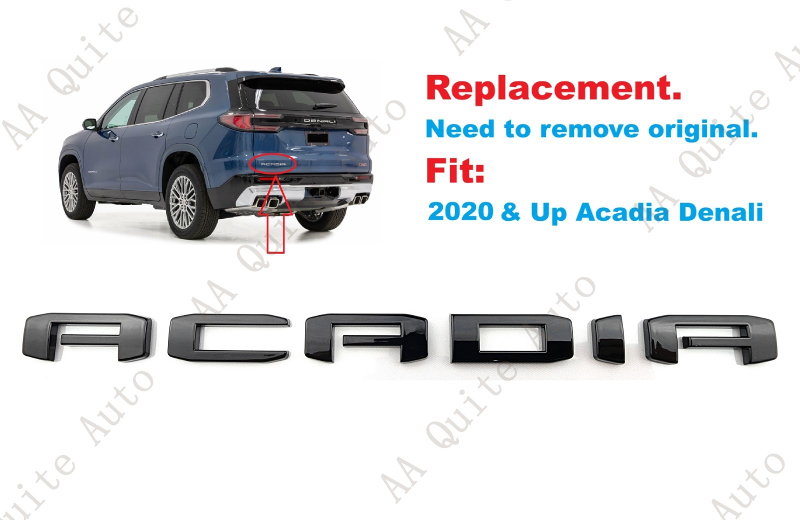 Replacement 1PC Gloss Black Rear Tailgate Acadia Badge Emblem 2020 & Up Acadia