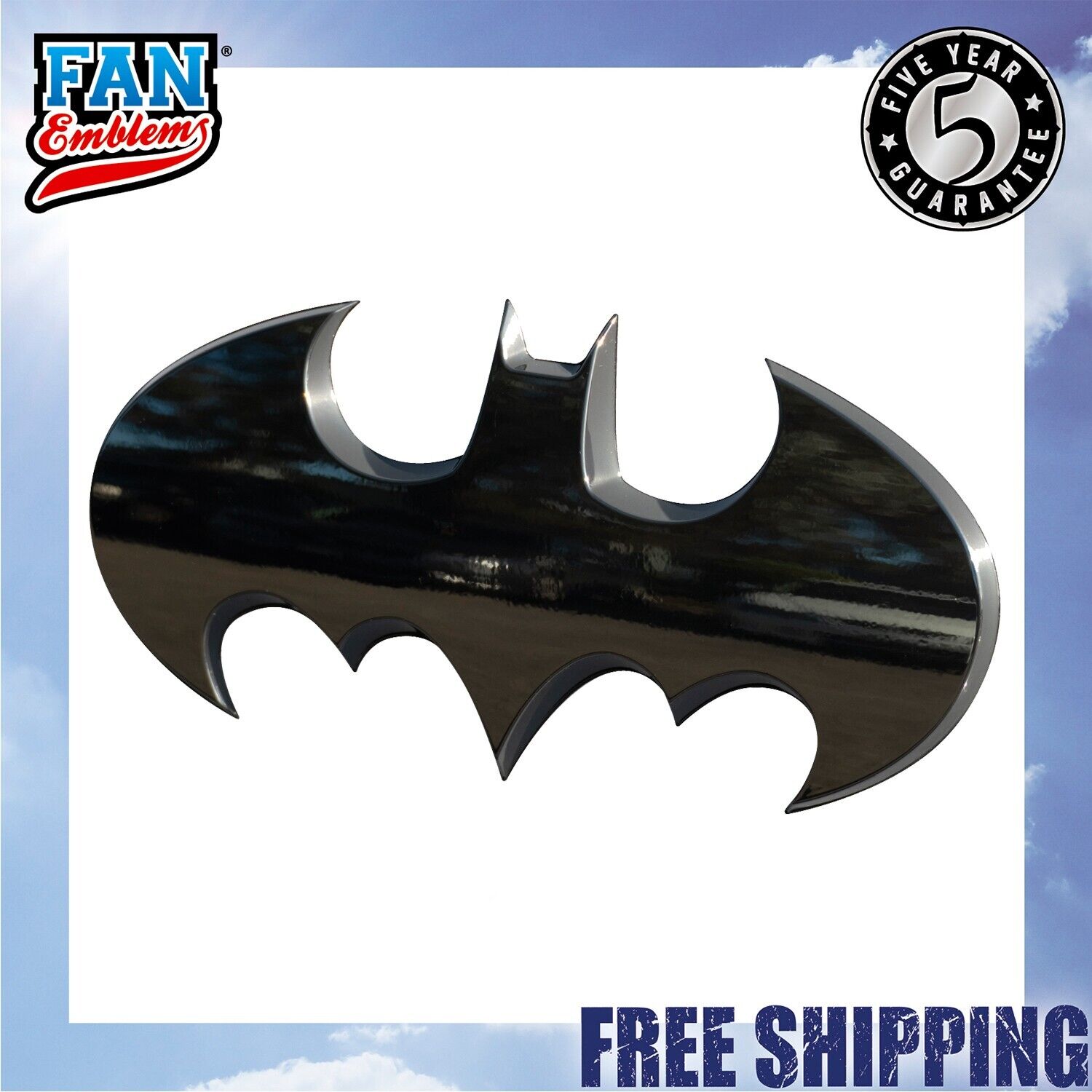 Fan Emblems Batman 3D Car Badge - 1989 Batwing Logo (Black Chrome - Large)