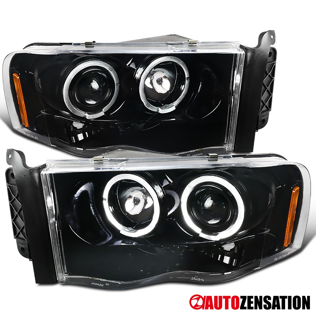 Fit 2002-2005 Dodge Ram 1500 2500 3500 Slick Black LED Halo Projector Headlights