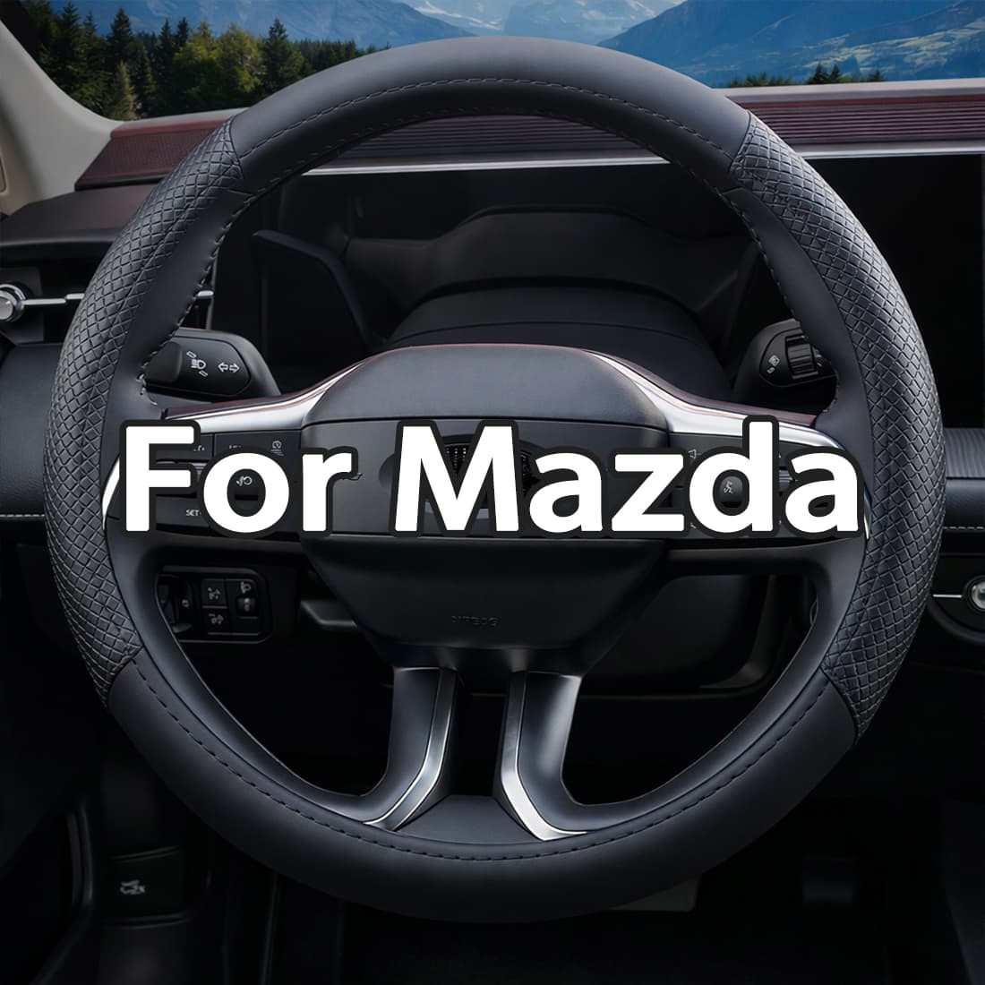 38CM 15\'\'Car Steering Wheel Cover Genuine Leather for Mazda 1999-2023 Black