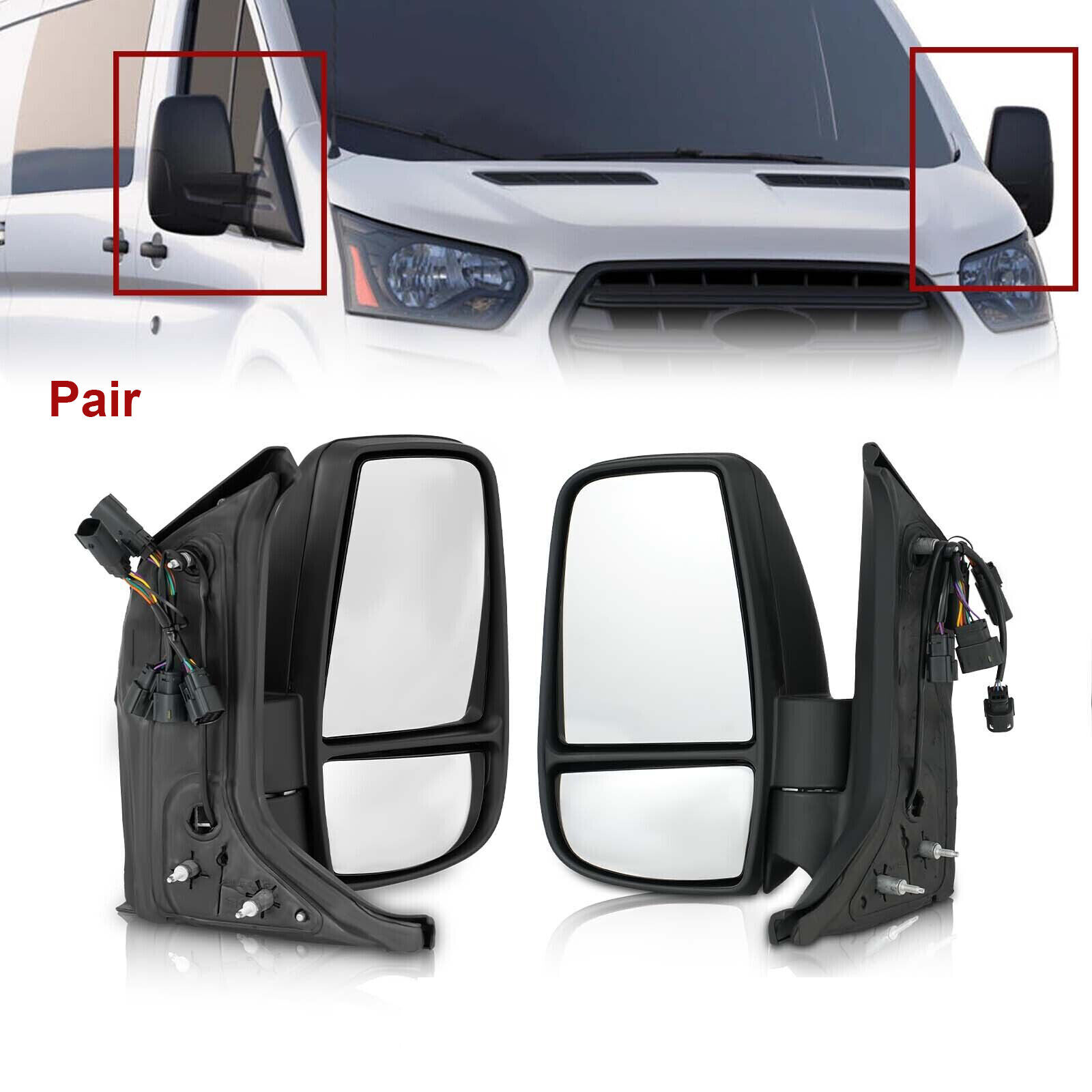 Pair Right and Left Side Door Mirror For 2014-2022 Ford Transit 150 250 350 HD