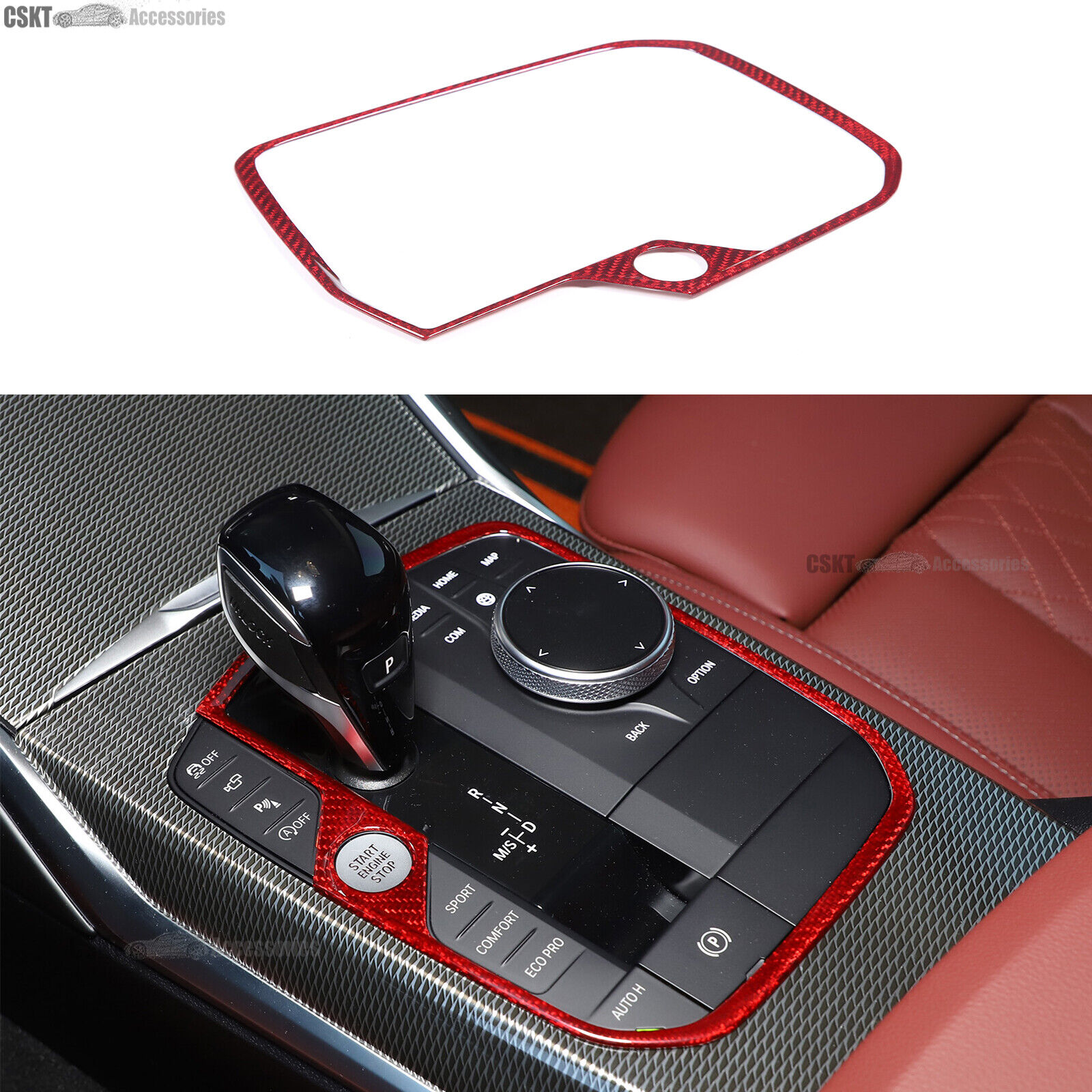 Red Real Carbon Fiber Central Control Gearbox Frame For BMW 840i M850i 2020-2023