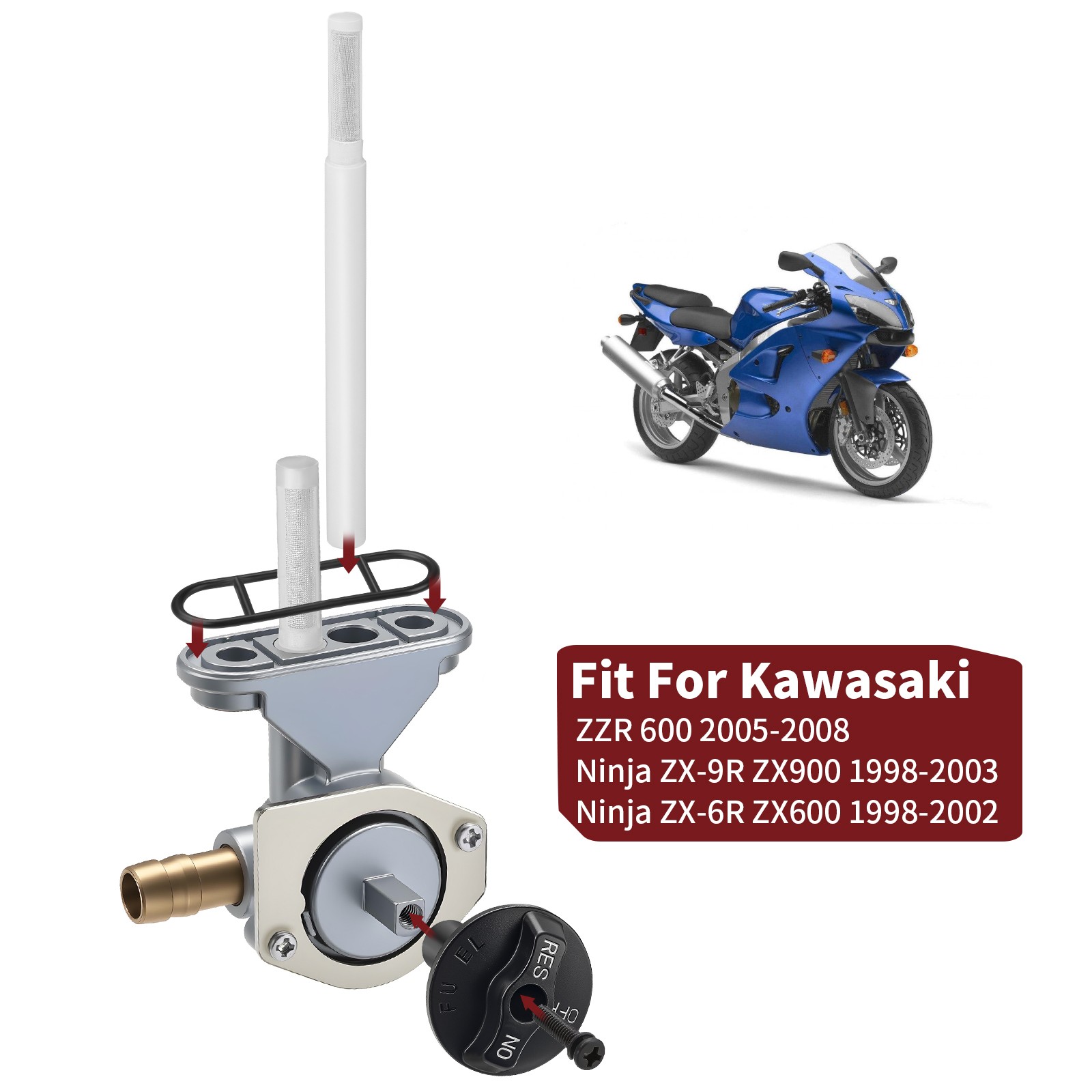 Fuel Petcock Tap Knob For Kawasaki ZZR 600 2005-2008 Ninja ZX6R ZX9R ZX900 ZX600