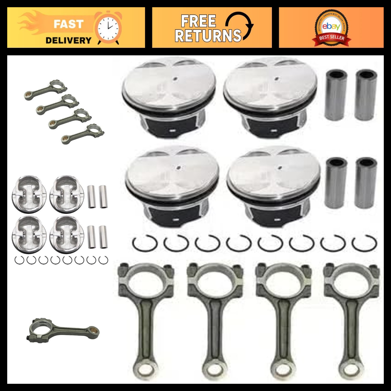 Piston & Ring Set with Connecting Rods - Engine Rebuild Kit for Performance Upgr