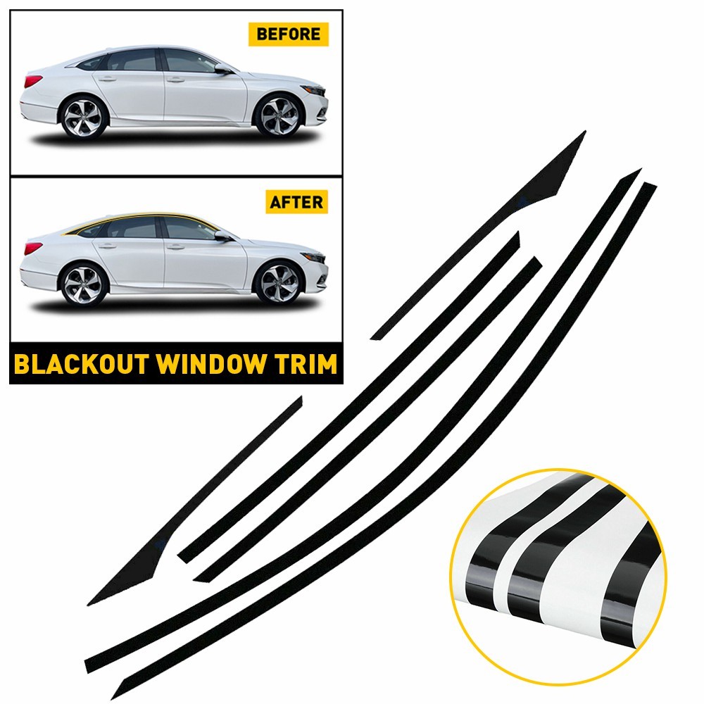 6x Chrome Delete Window Trim for Vinyl Matte Black Honda Accord Sedan 2018-2022