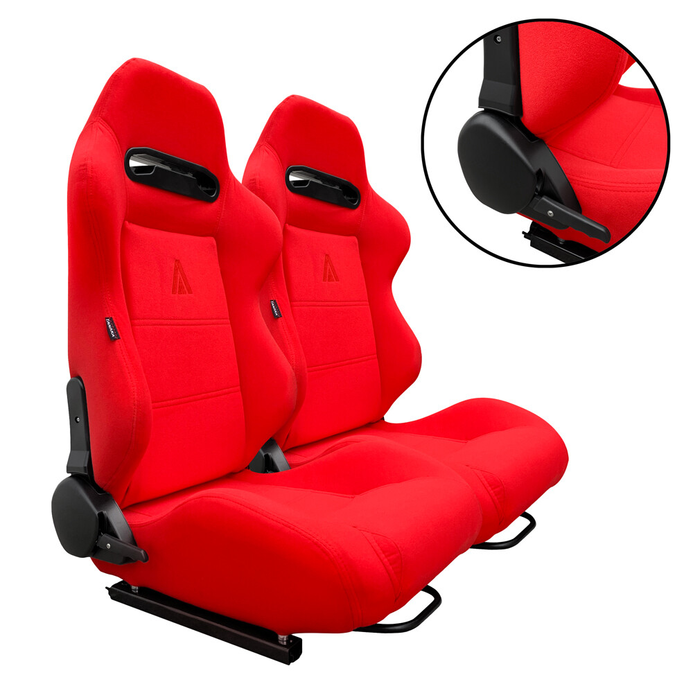 PAIR L + R TANAKA RED CLOTH RACING SEATS RECLINABLE W/ SLIDERS FOR HONDA