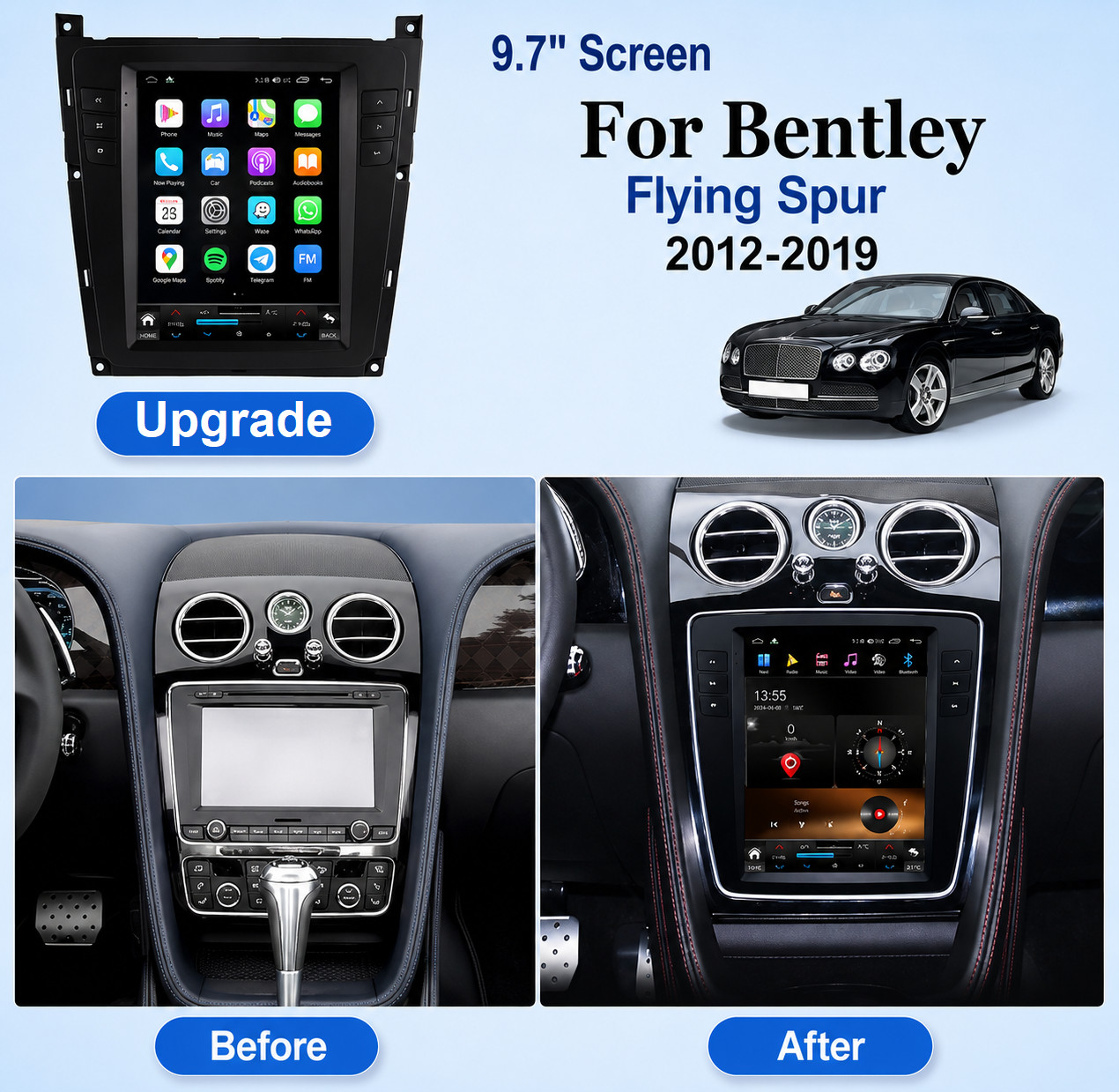 9.7-Inch Car Radio Tesla Style Screen GPS Navi For Bentley Flying Spur 2012-2019