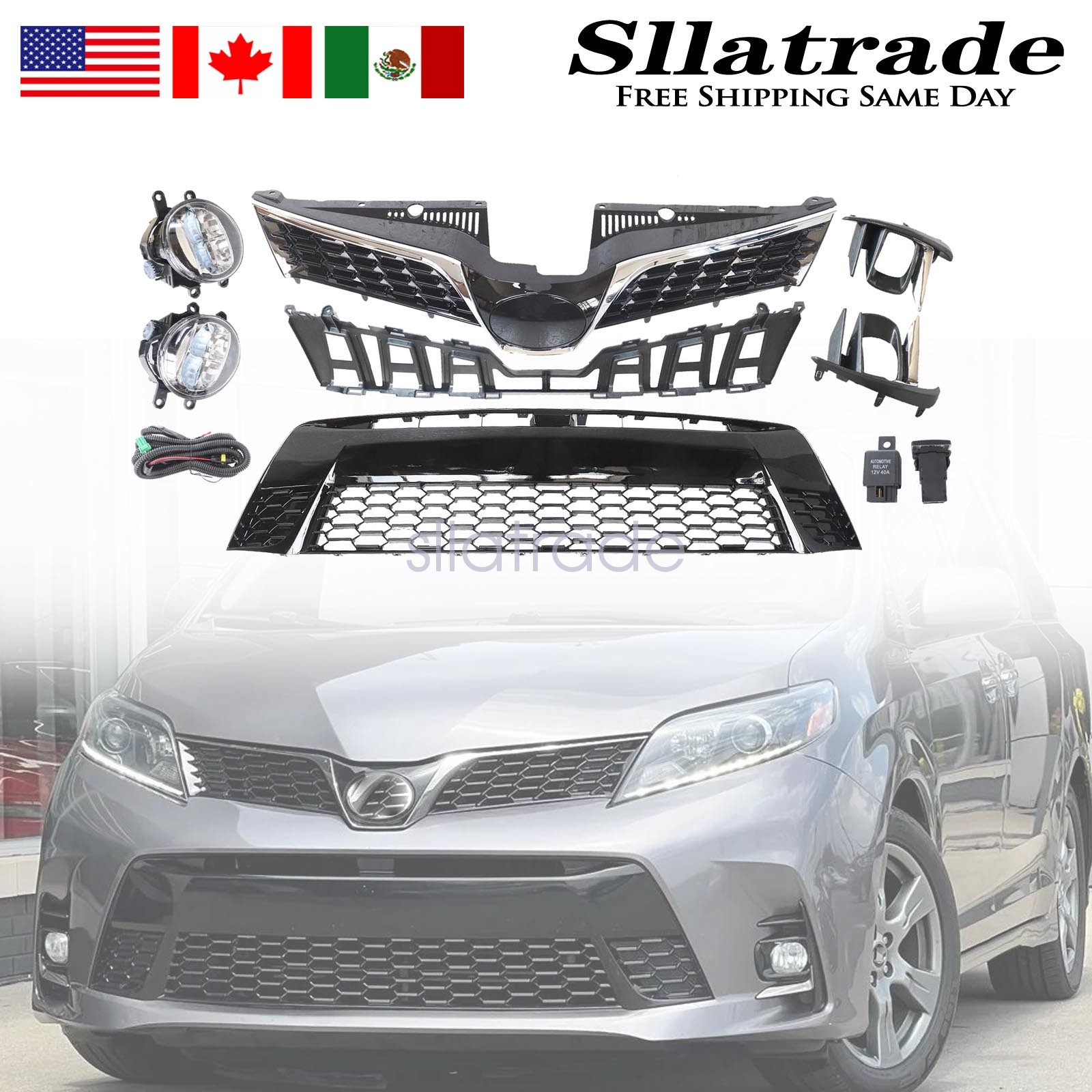 For 2018-2020 Toyota Sienna SE Front Upper Lower Grille Foglight Bracket 9PCS