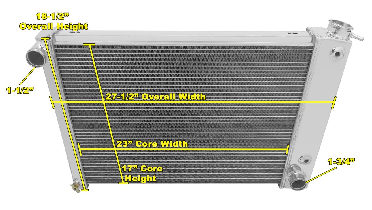 1 Inch Tubes, Champion Cooling AE370 Aluminum Radiator Big Block DR 2 Row 