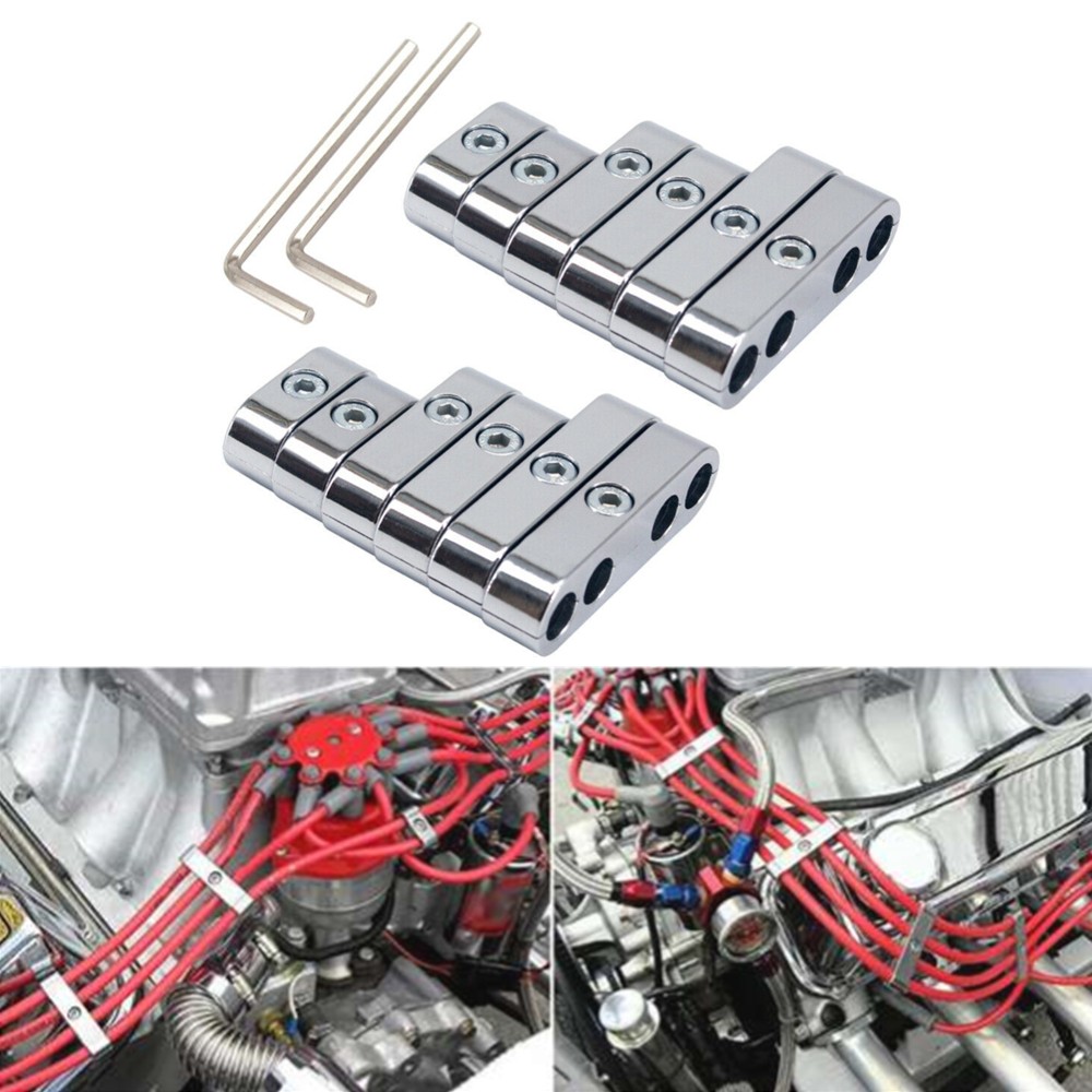 2 Sets 7mm 8mm Chrome Spark Plug Wire Separators Looms for Ford for Chevy 9723