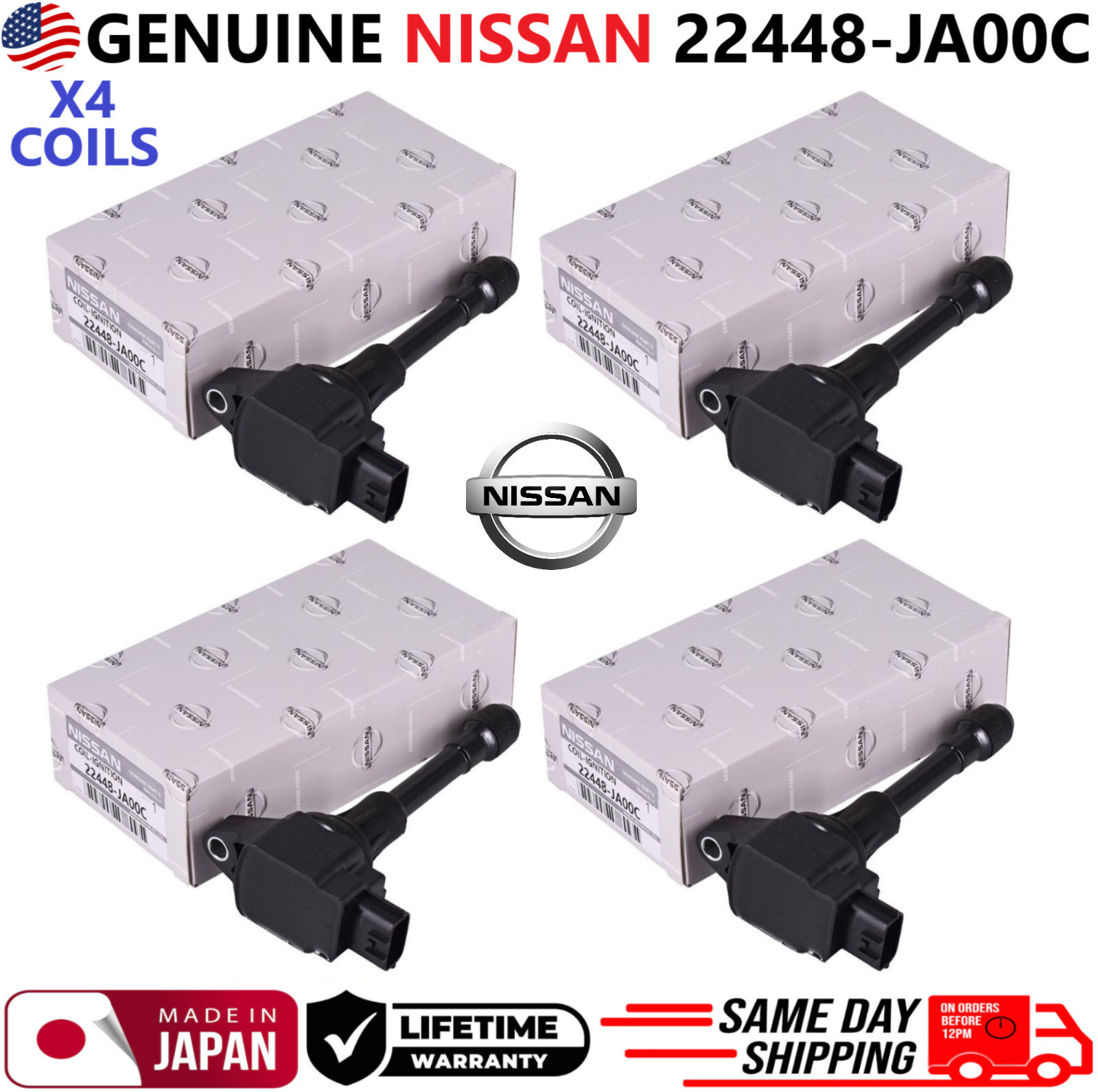 NEW GENUINE x4 Ignition Coils For 2007-2019 Nissan & Infiniti I4 V8, 22448-JA00C