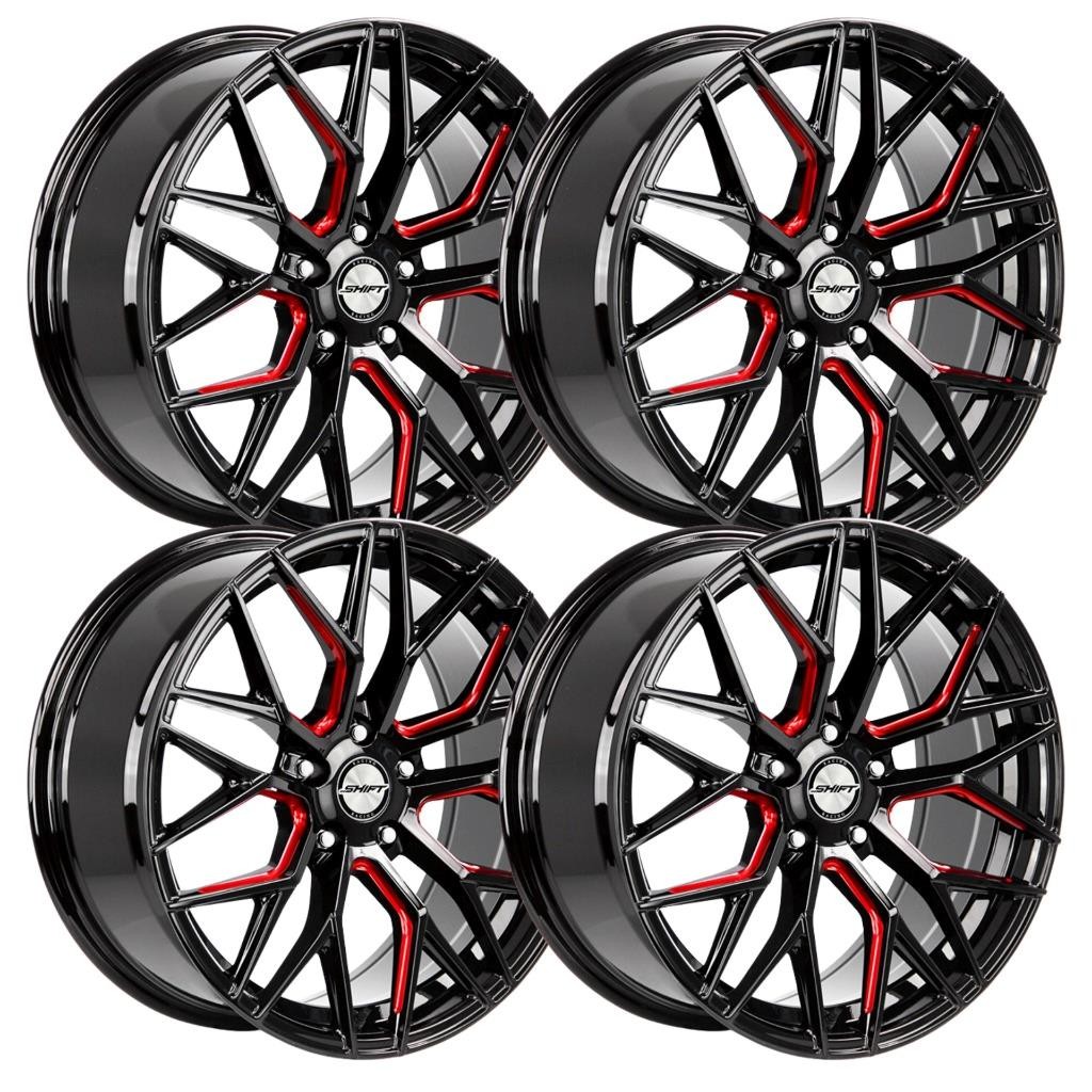 (Set-4) Shift Spring 18x8 5x120 35MM Black Red wheels rims 18 Inch