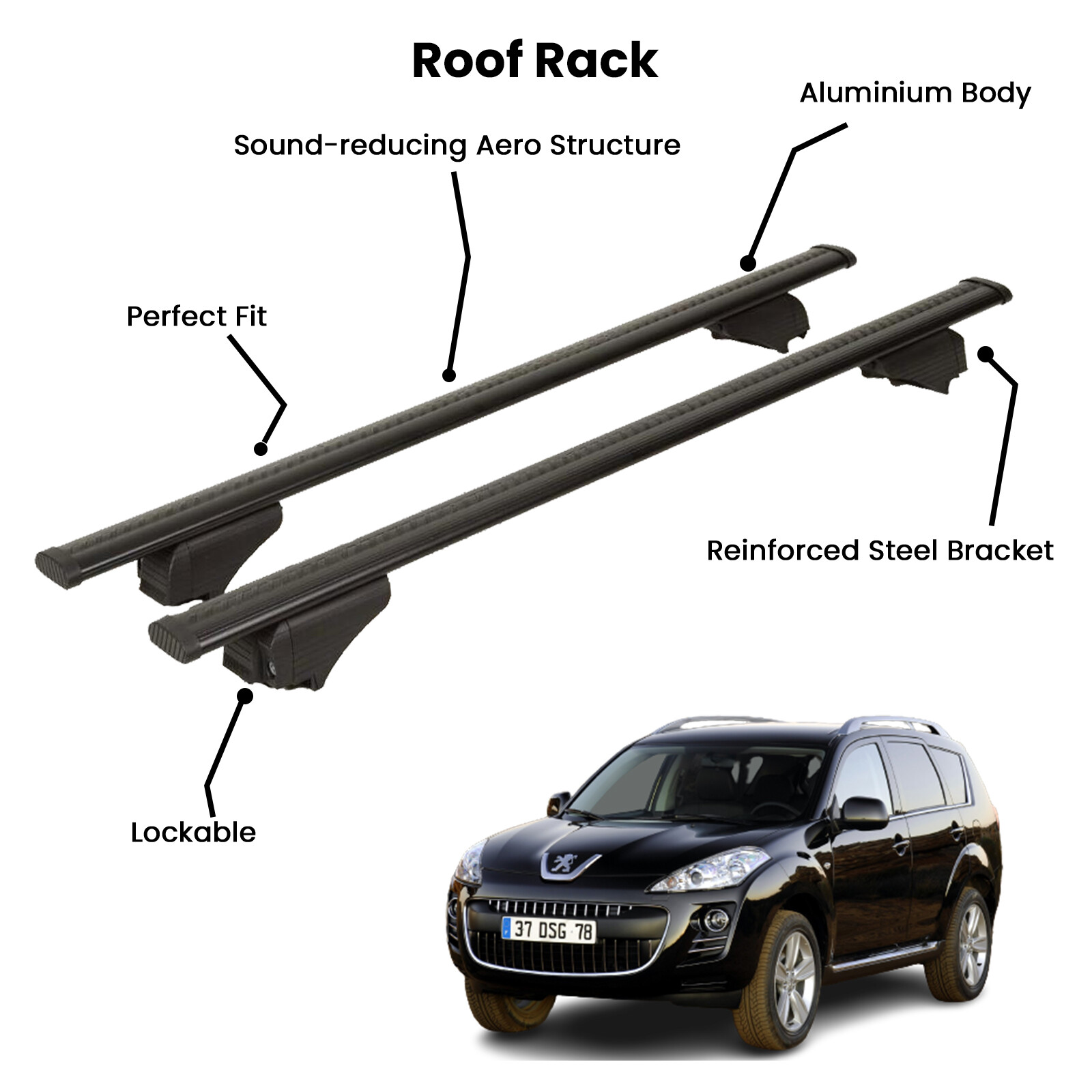 2 Pcs Black Cross Bars for  PEUGEOT 4007 SUV 2007-2012