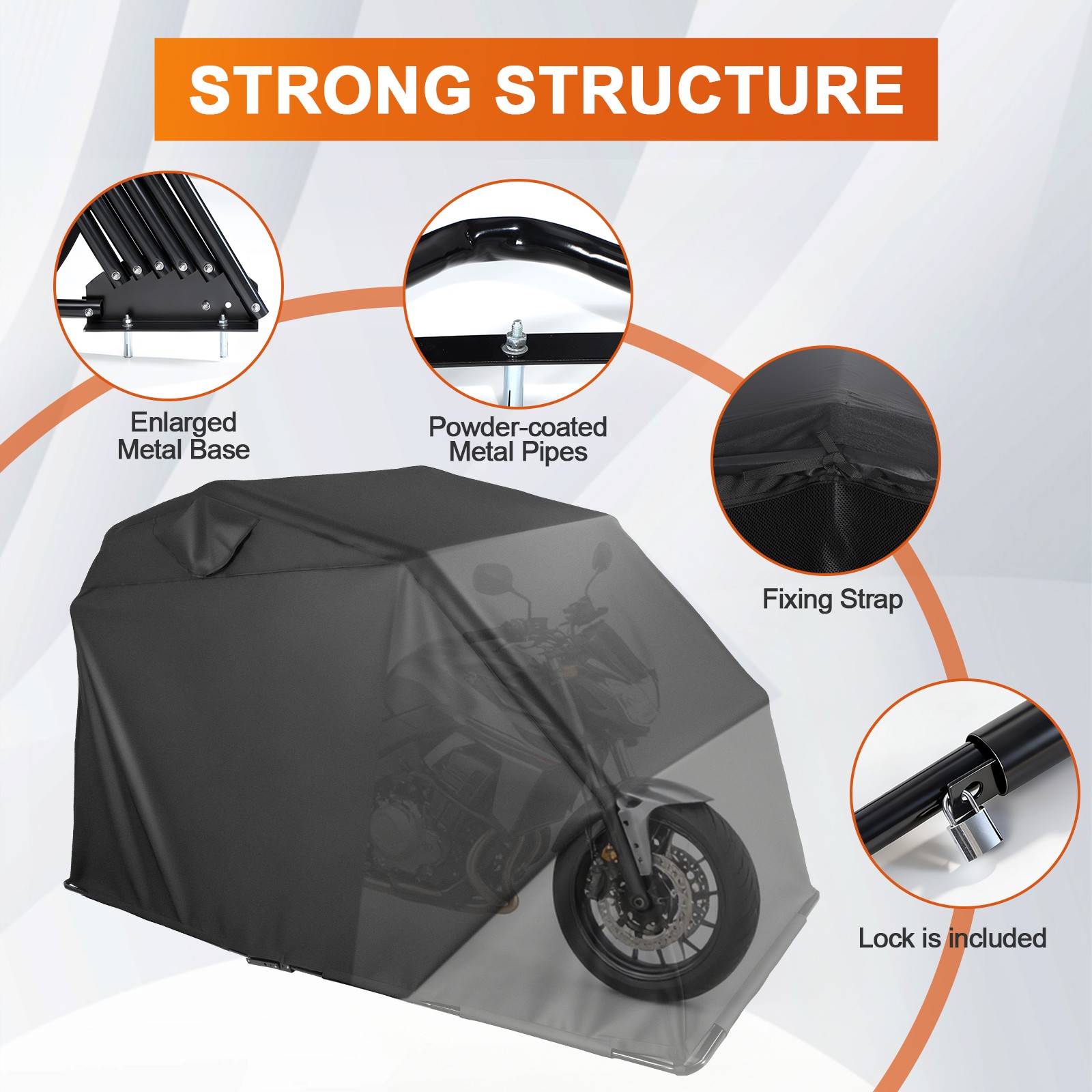 Motorcycle Shelter Shed Cover Storage Tent Flip-Up w/Lock Safe Garage Waterproof