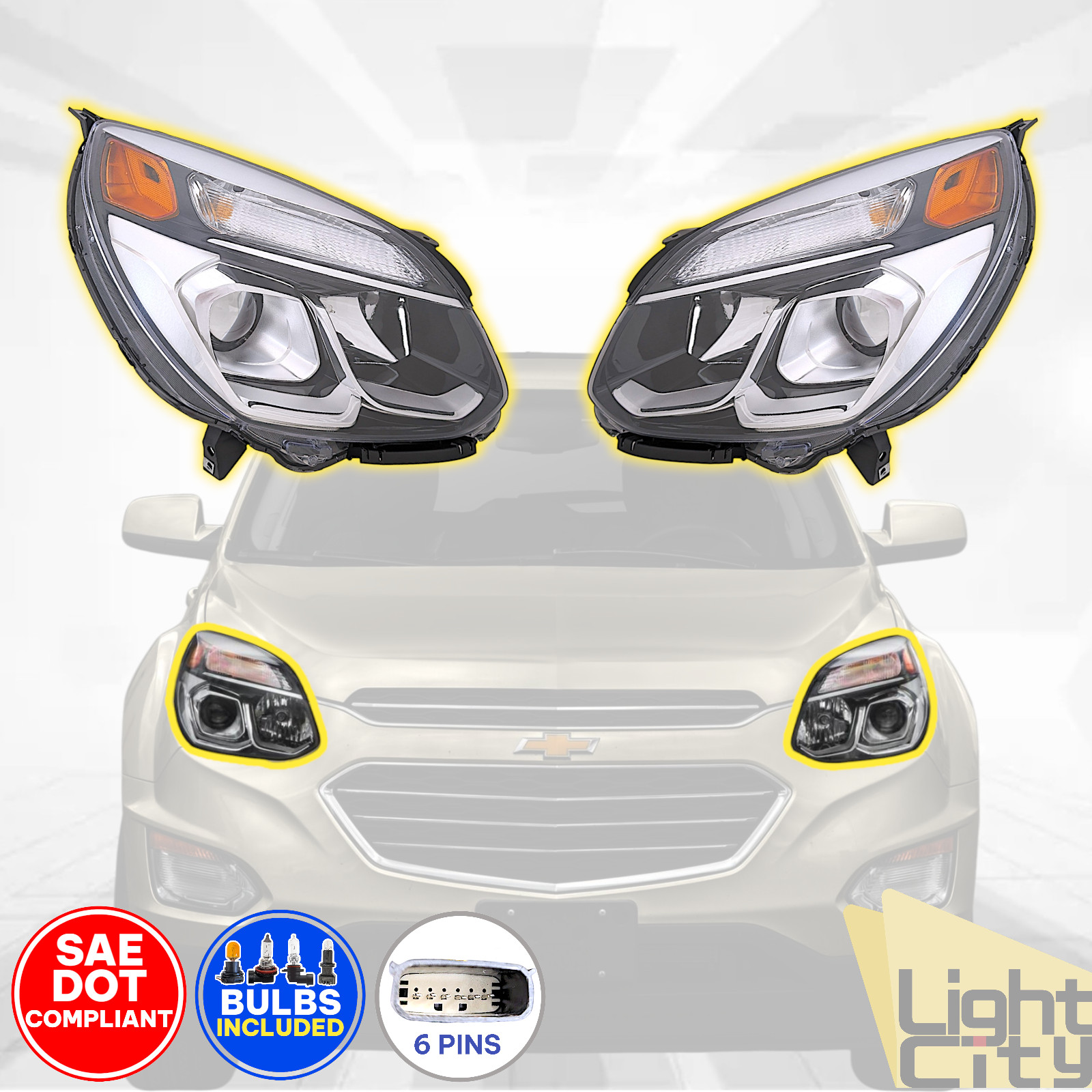 For 2016 2017 Chevrolet Equinox Halogen Headlights w/Bulbs Left + Right Pair