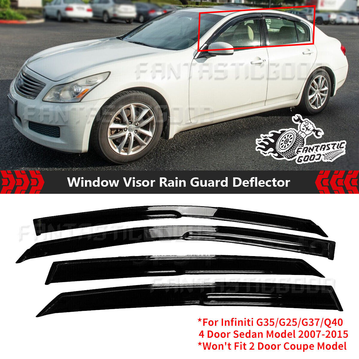 For Infiniti G25/35/37 2007-15 Sedan JDM-Mugen Window Visor Rain Guard Deflector