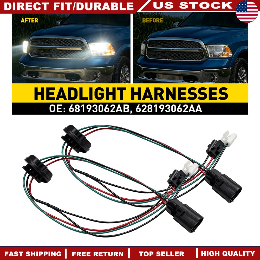 Headlamp Headlight Connector Harness Front LH RH For Ram 1500 2500 3500 2011-18