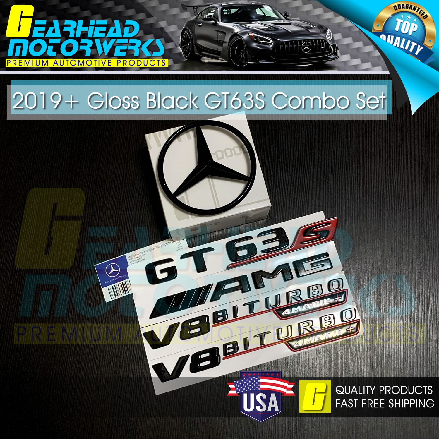 AMG GT63S Star Emblem V8 BiTurbo 4Matic+ Combo Set 3D Badge Mercedes Benz X290