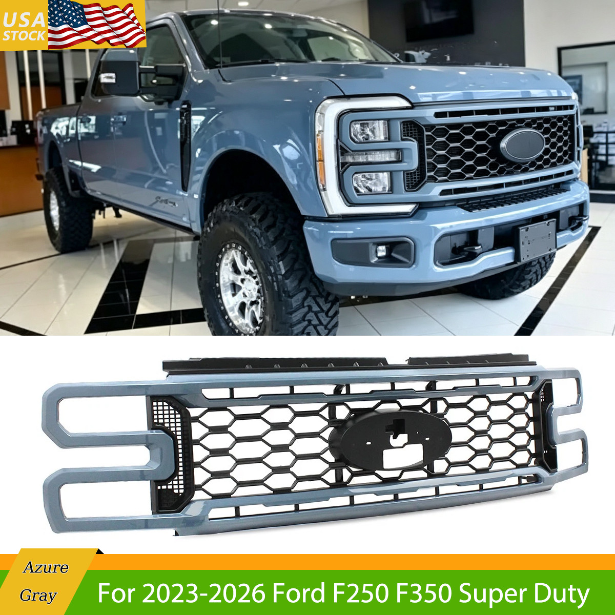 For 2023-26 Ford F250 F350 Lariat Azure Gray & Black Front Upper Grille Assembly