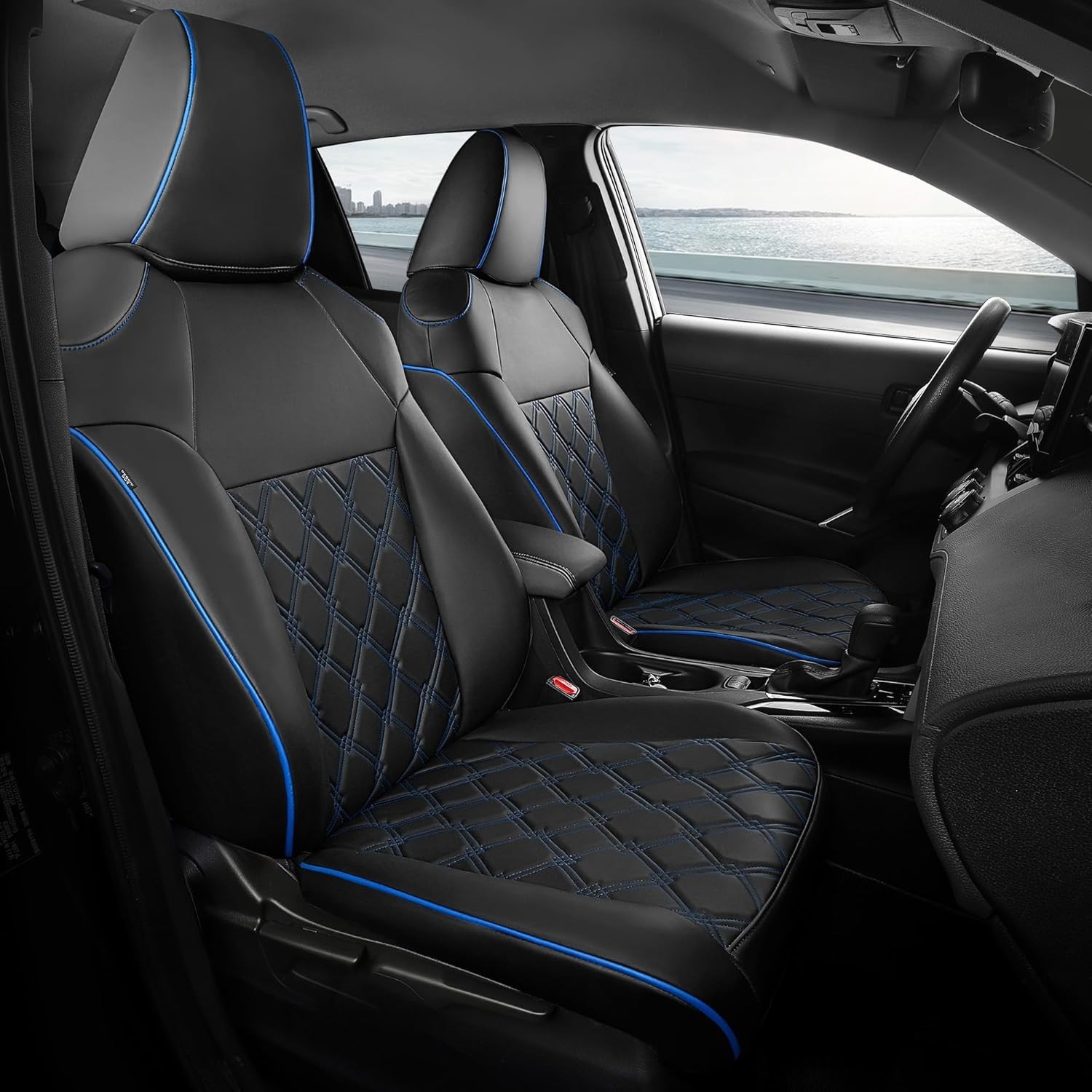 FREESOO for Toyota Corolla Seat Covers Hybird LE, L, XLE 2014-2019 Black & Blue
