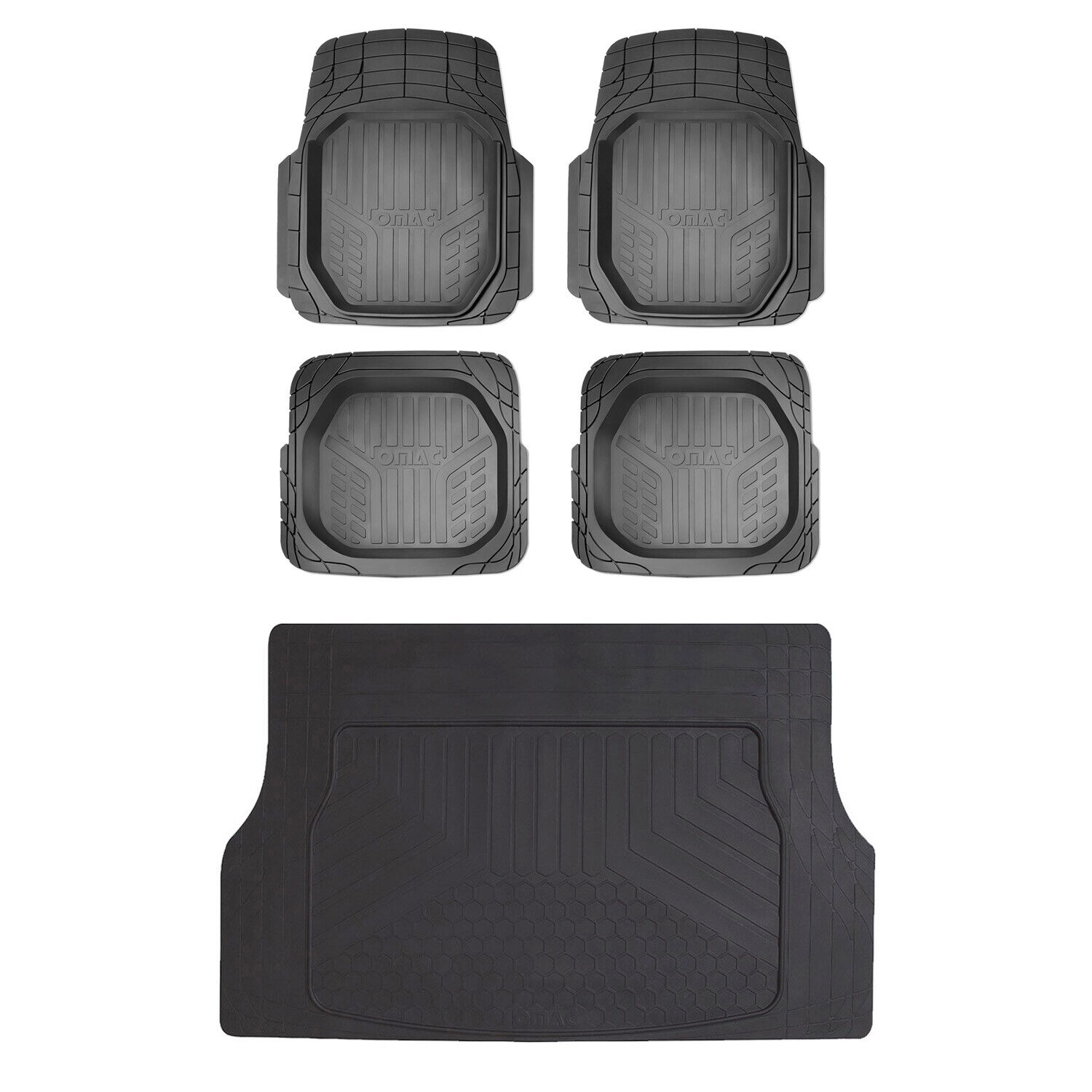 Trimmable Floor Mats & Cargo Liner Waterproof for Toyota Rubber Black 5 Pcs