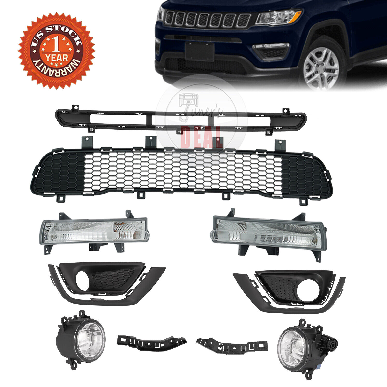 For Jeep Compass 2017-2021 Front Body Kits (12pcs) Fog Light Trims DRL Grille