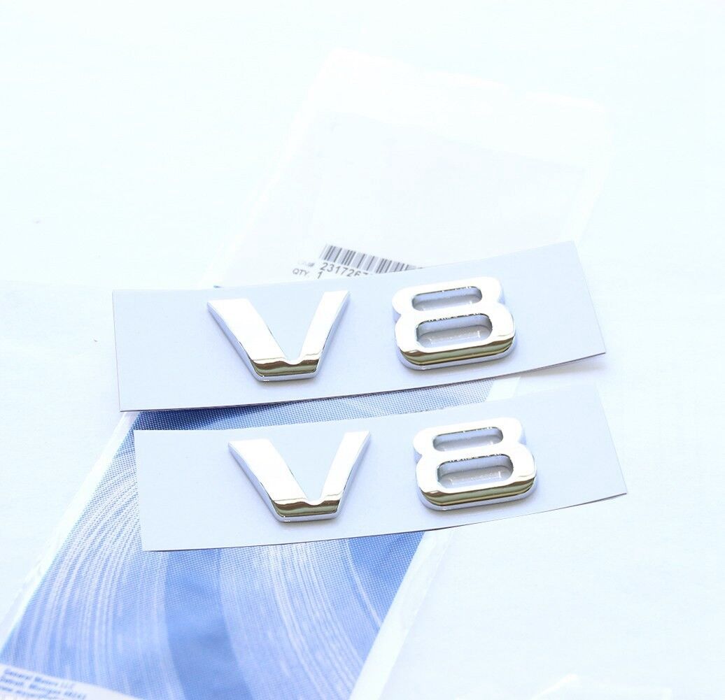 2x OEM Chrome V8 Emblem Badge Letter GM Chevy Sierra Silverado fits F Trunk