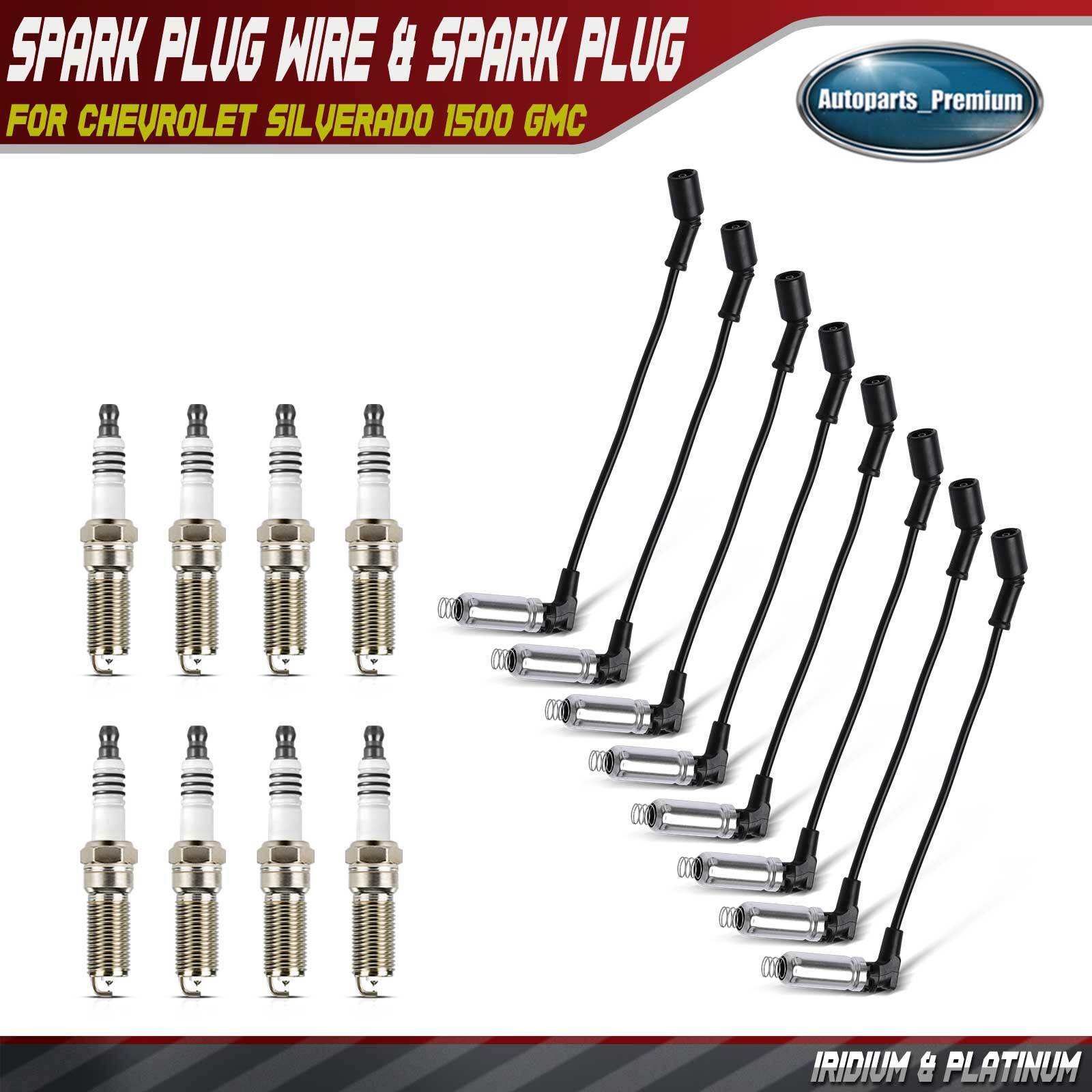 8x Iridium & Platinum Spark Plugs & 8x Wires for Chevrolet	Silverado 1500 GMC