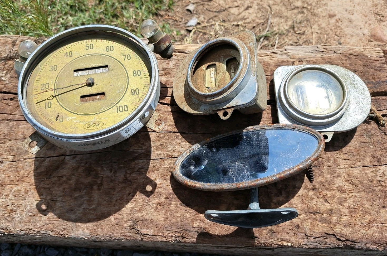 4 Vintage 1930\'s Ford Auto/Truck Parts Gauges W/Mirror See Photos