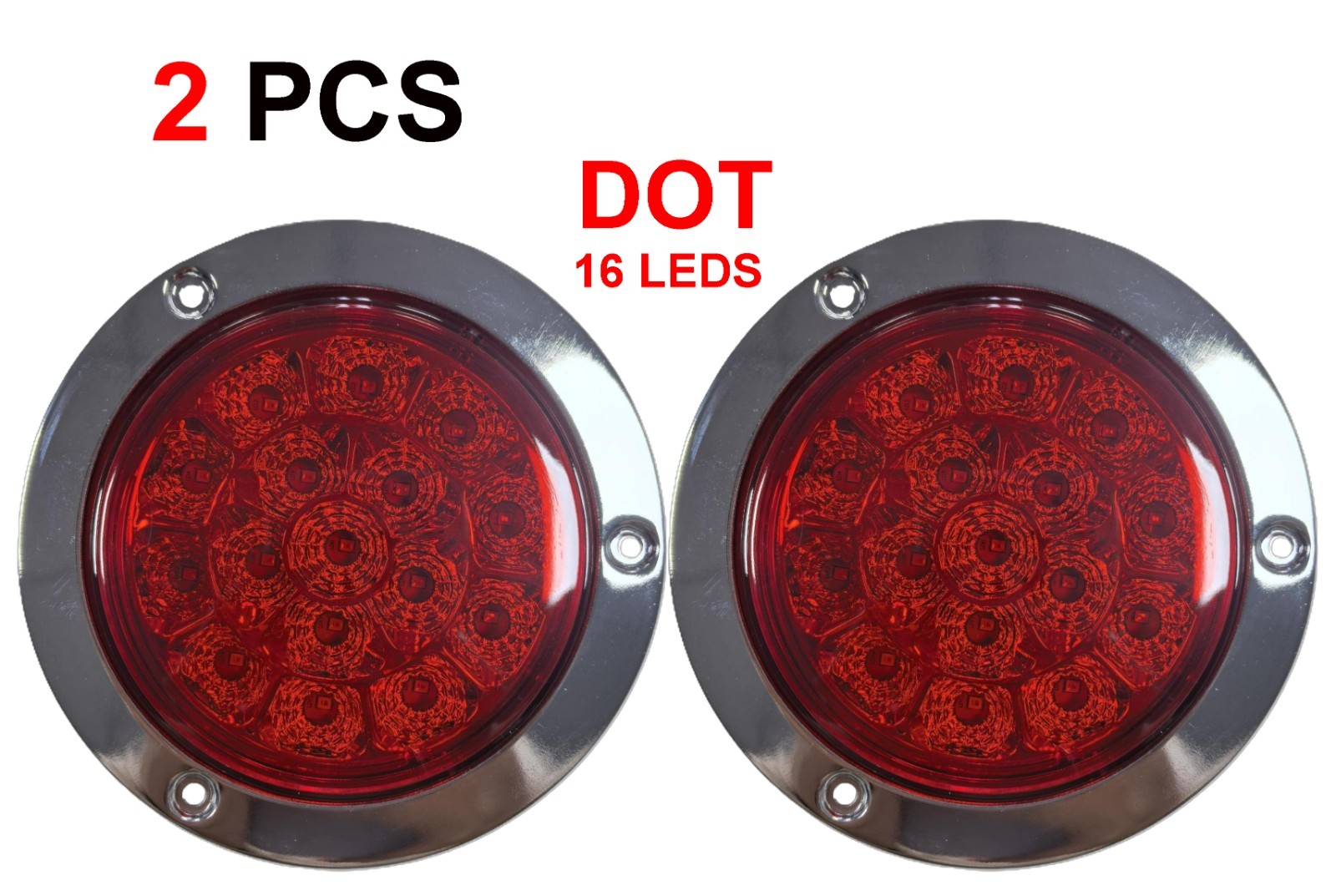 DOT 2PCS 16 LED 4 Inch Round STOP-TURN with plug Tail Lights RED Truck Trailer