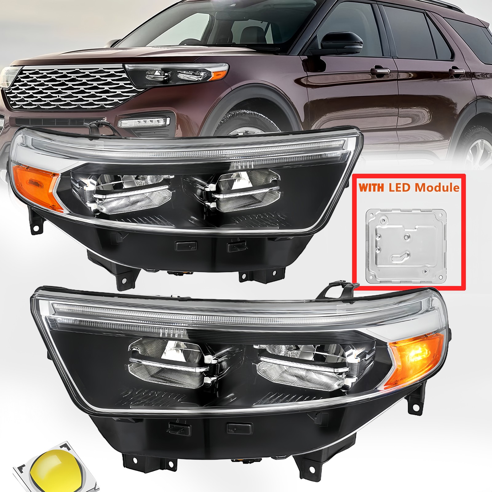 Headlights For 2020 2021 2022 2023 Ford Explorer with LED Module Pair RH&LH
