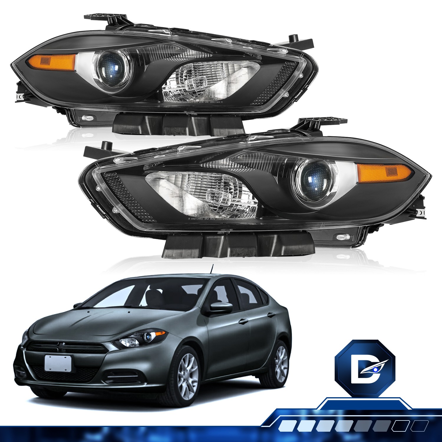 For 2013-2016 Dodge Dart Halogen Black Headlights Headlamps Replacement LH & RH For 2013-2016 Dodge Dart Halogen Black Headlights Headlamps Replacement LH & RH