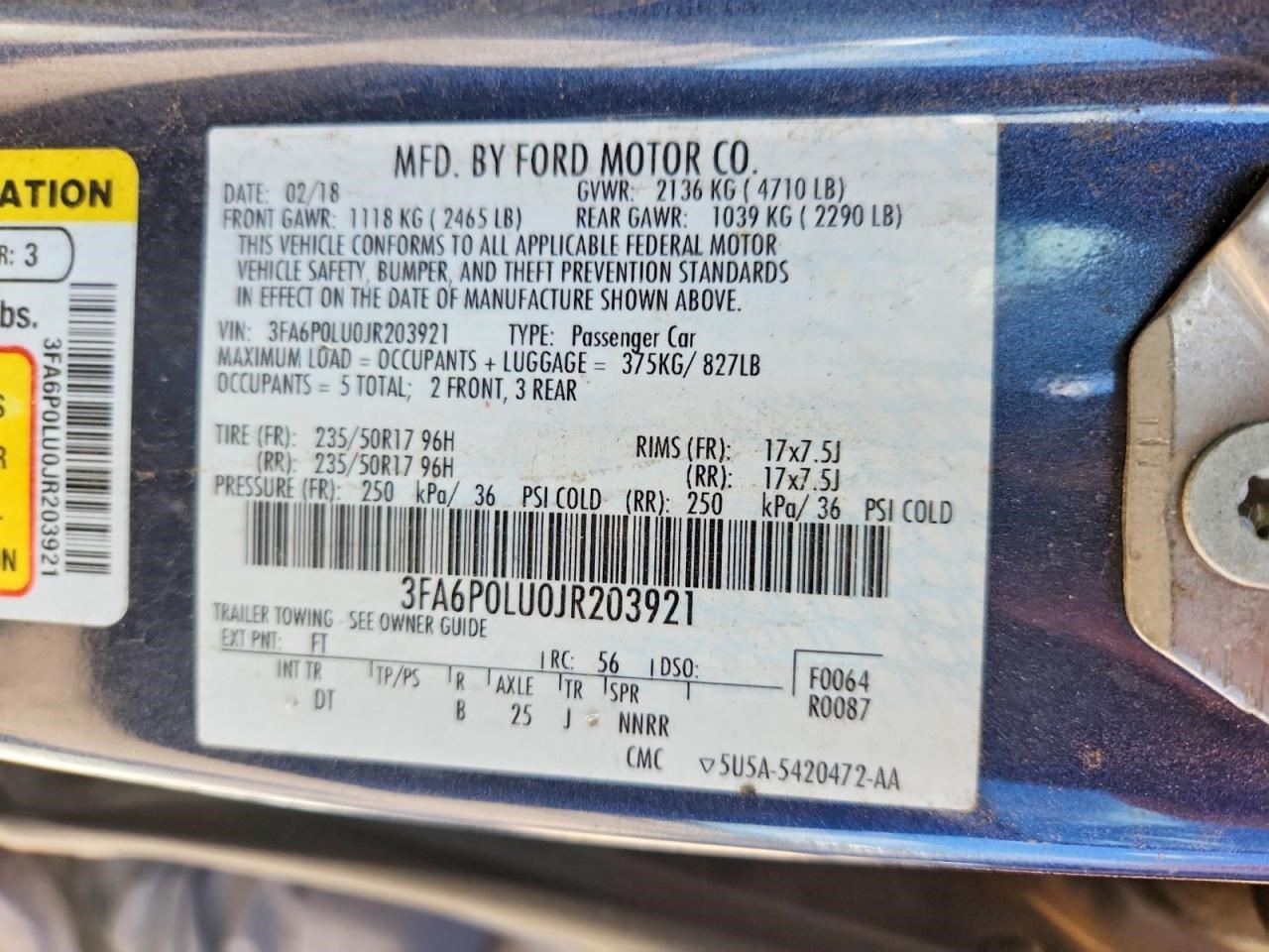 Transmission 2.0L VIN U 8th Digit Hybrid 18\