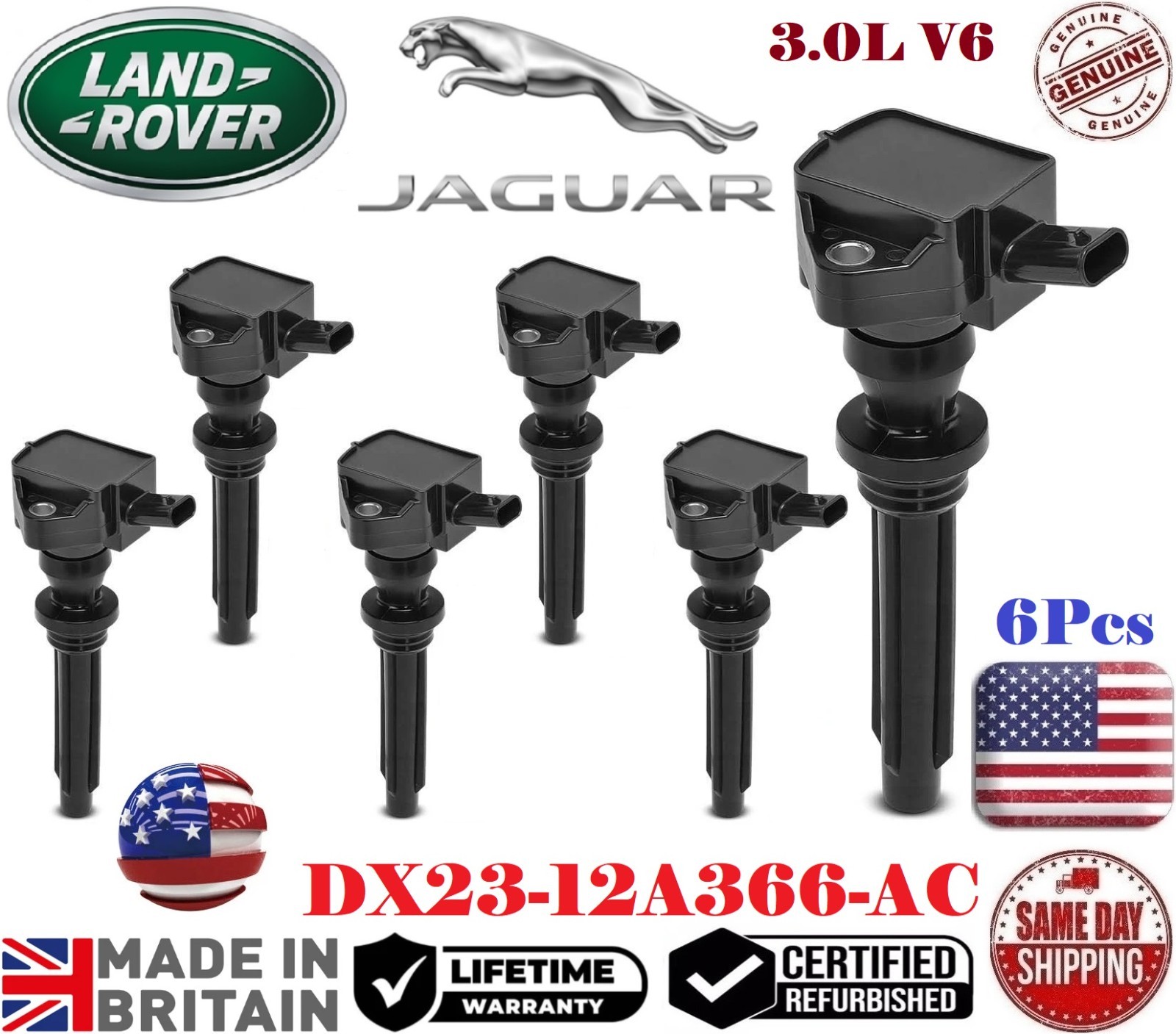 ✅GENUINE 6x Ignition Coils For 2013-2021 JAGUAR LAND ROVER 3.0L # DX23-12A366-AC